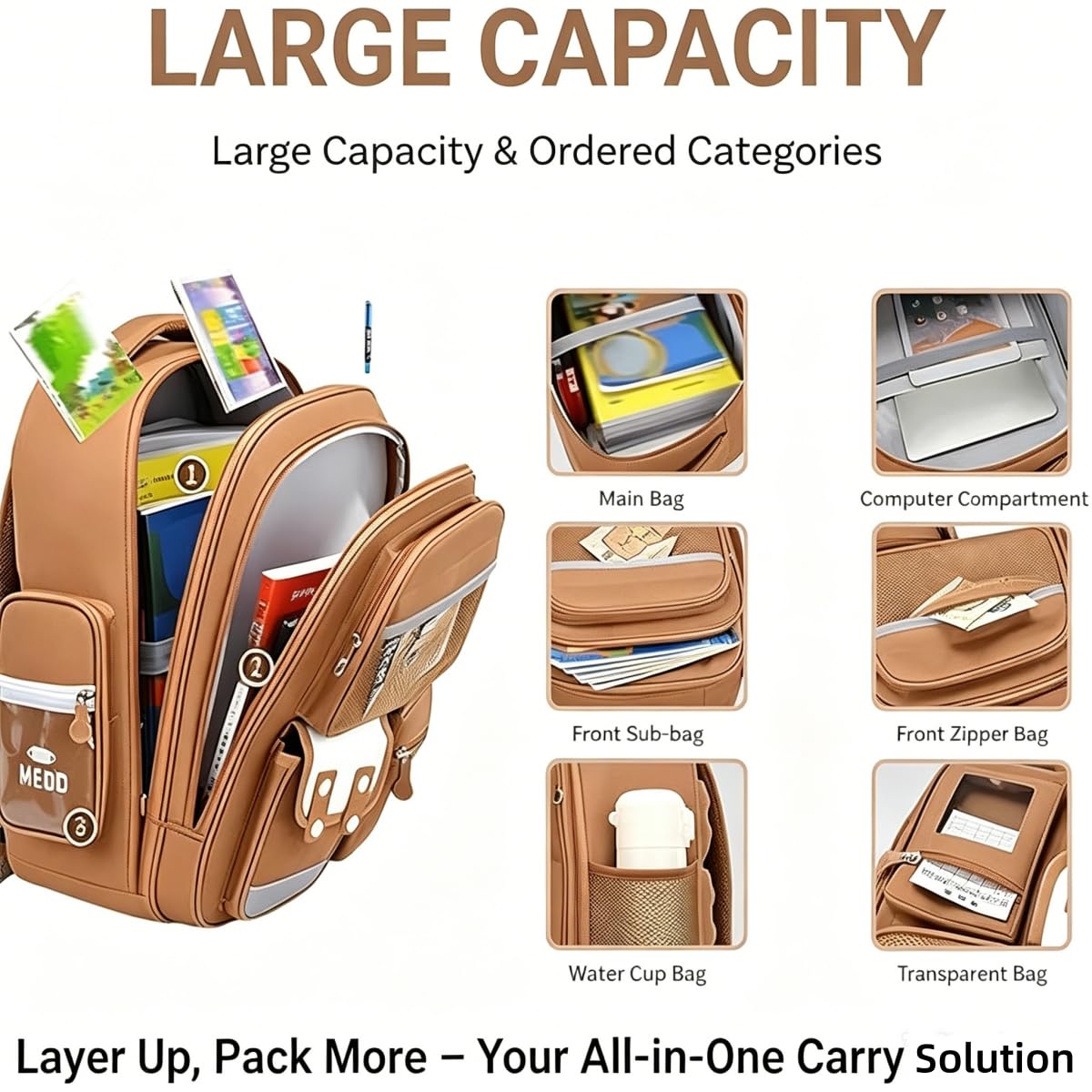 Generisch Capybara Rucksack，GeräUmiger Rucksack In Form Eines Wasserschweins, Inklusive Lunchbox Und FedermäPpchen; Ein Lernset In Form Eines Wasserschweins, Geeignet FüR Jungen Und MäDchen.
