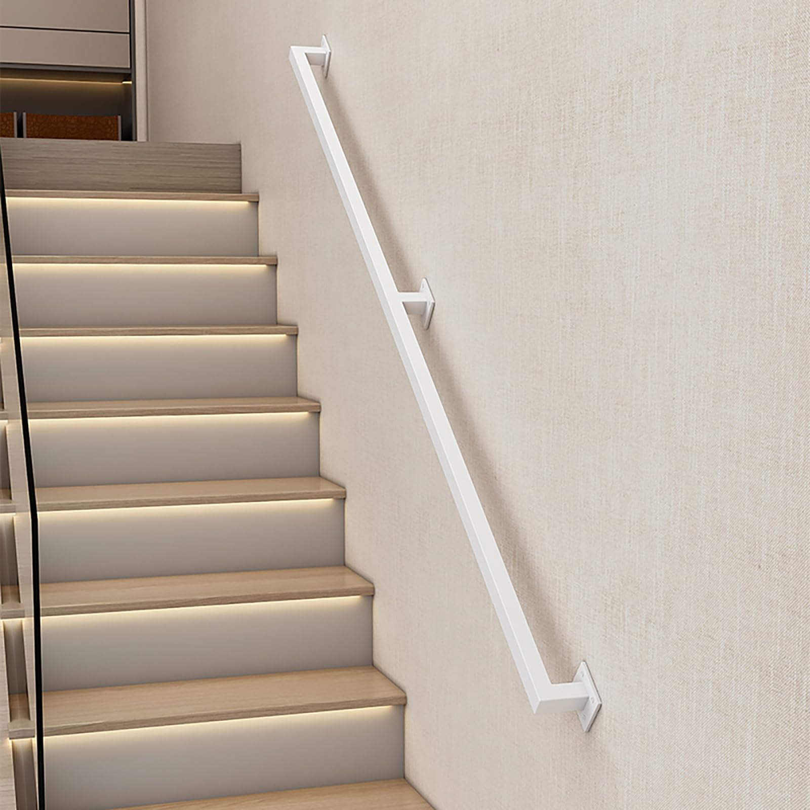 180cm Weiß Treppenrohr-Handlauf,Wand-zu-Wand-Haltegriff für ältere Kinder, Weiß Schmiedeeisen-Handlauf,Antirutsch-Treppenhandlauf - für den Innen- und Außenbe