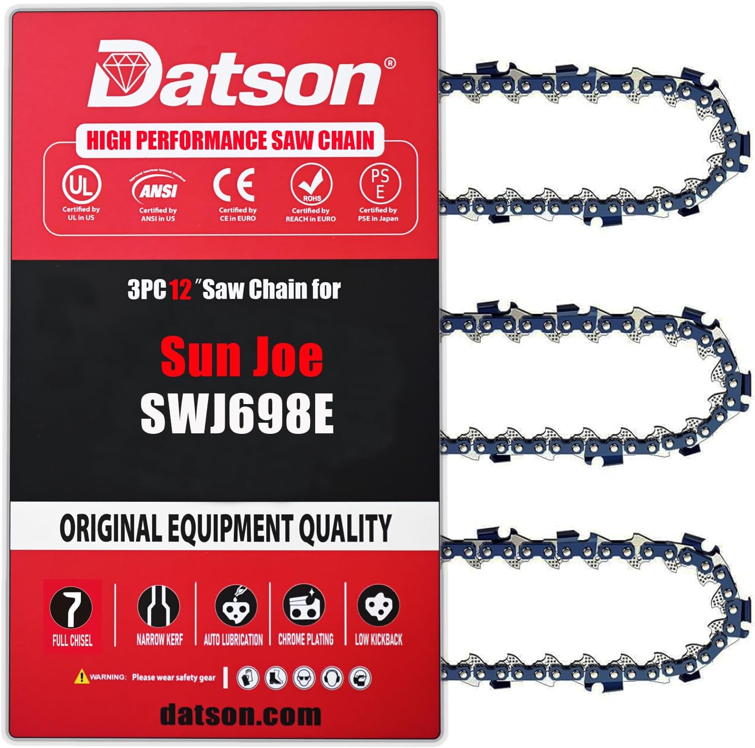12 Inch Chainsaw Chain Replacement for Sun Joe SWJ698E, For John Deere Jonsered Kobalt,Mcculloch,Remington(3 Chains)