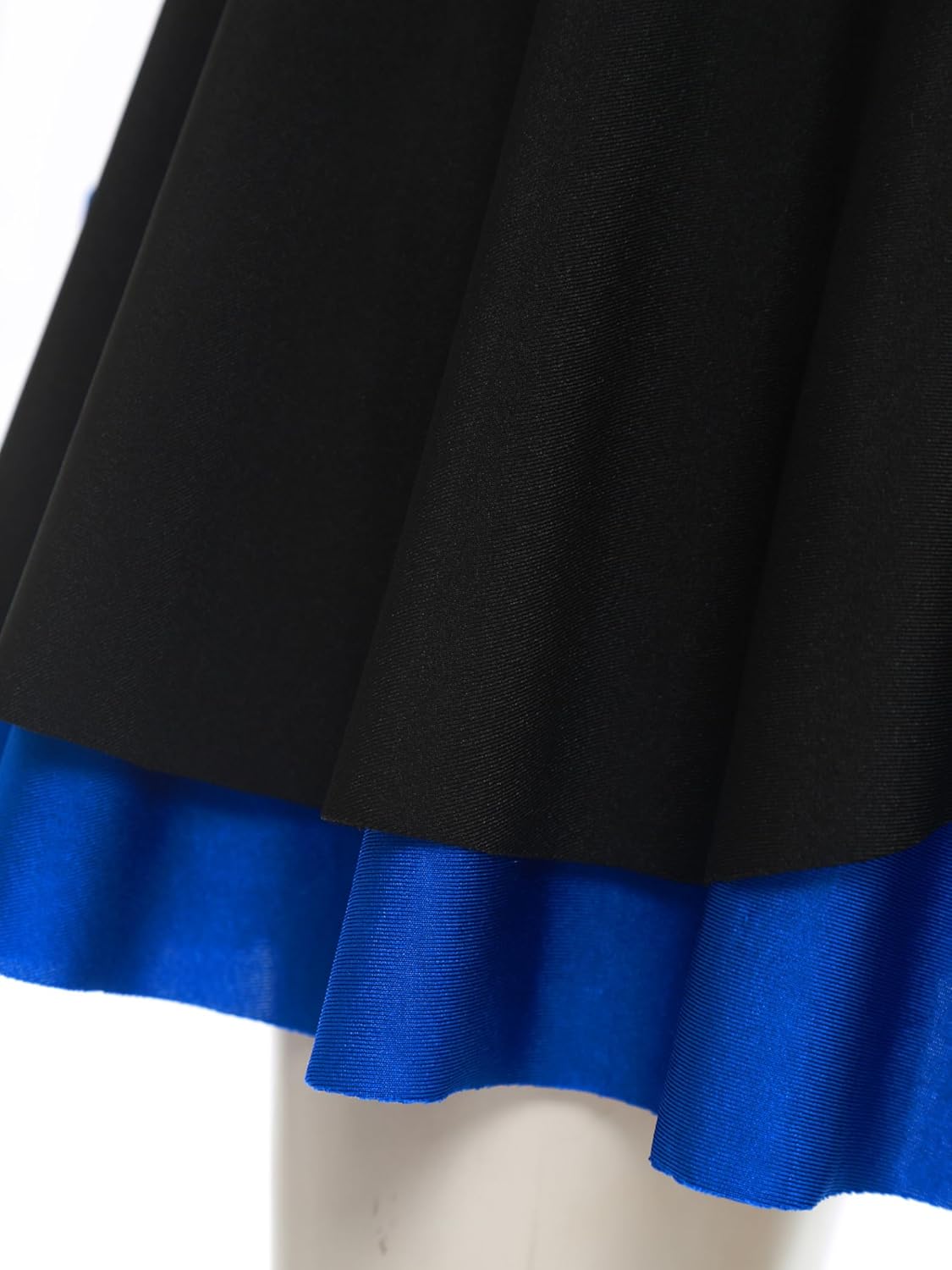 Women's Shiny Rhinestone Cheerleading Uniform Long Sleeve Hollow Out Crop Top Skating Skirt Royal Blue Large
