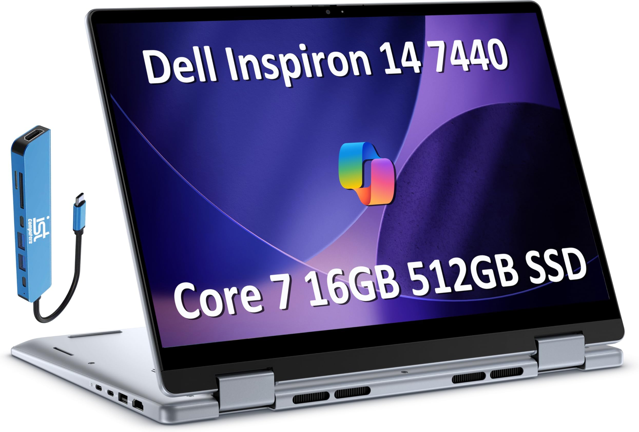 Inspiron 14 7440 2-in-1 Business Laptop (14" FHD+ Touchscreen, Intel Core 7 150U(> i7-1355U), 16GB RAM, 512GB SSD) Fingerprint Reader, Backlit, IST Hub, FHD Webcam, Win 11 Home w/Copilot