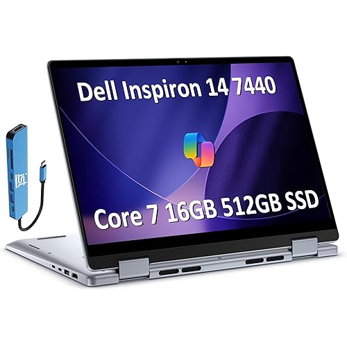 Dell Inspiron 14 7440 2-in-1 Business Laptop (14" FHD+ Touchscreen, Intel Core 7 150U(> i7-1355U), 16GB RAM, 512GB SSD) Fingerprint Reader, Backlit, IST Hub, FHD Webcam, Win 11 Home w/Copilot
