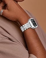 Vista 6 de Correas brillantes compatibles con Apple Watch de 1.57 pulgadas para mujer, correa de repuesto de metal con joyas de diamante, pulsera brillante