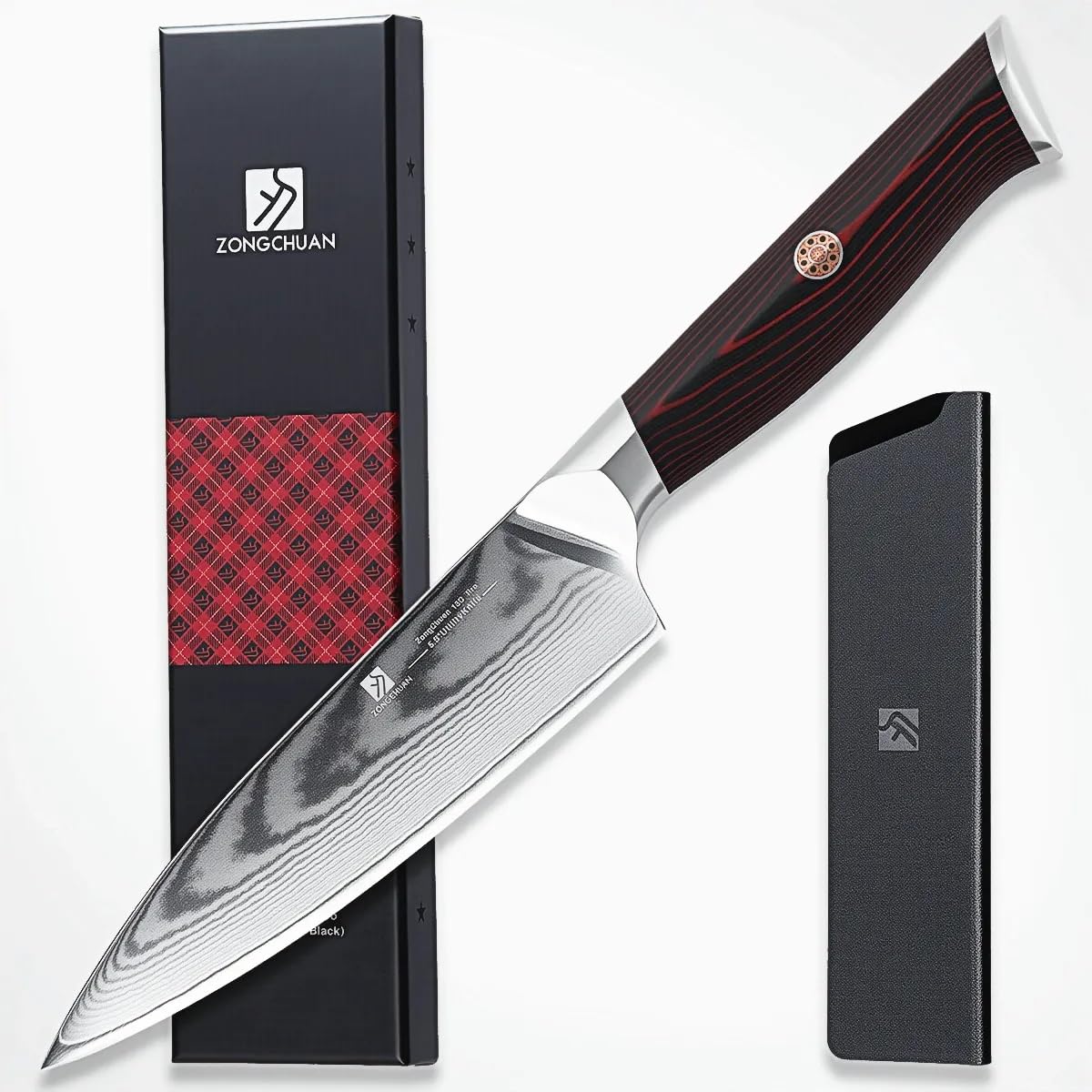 8-Inch Damascus Chef Knife, 67-Layer High Carbon Stainless Steel Kitchen Knife with Ergonomic Red Black G10 Handle, Protective Sheath & Gift Box for Home and Professional Cooking — Amazon image 11