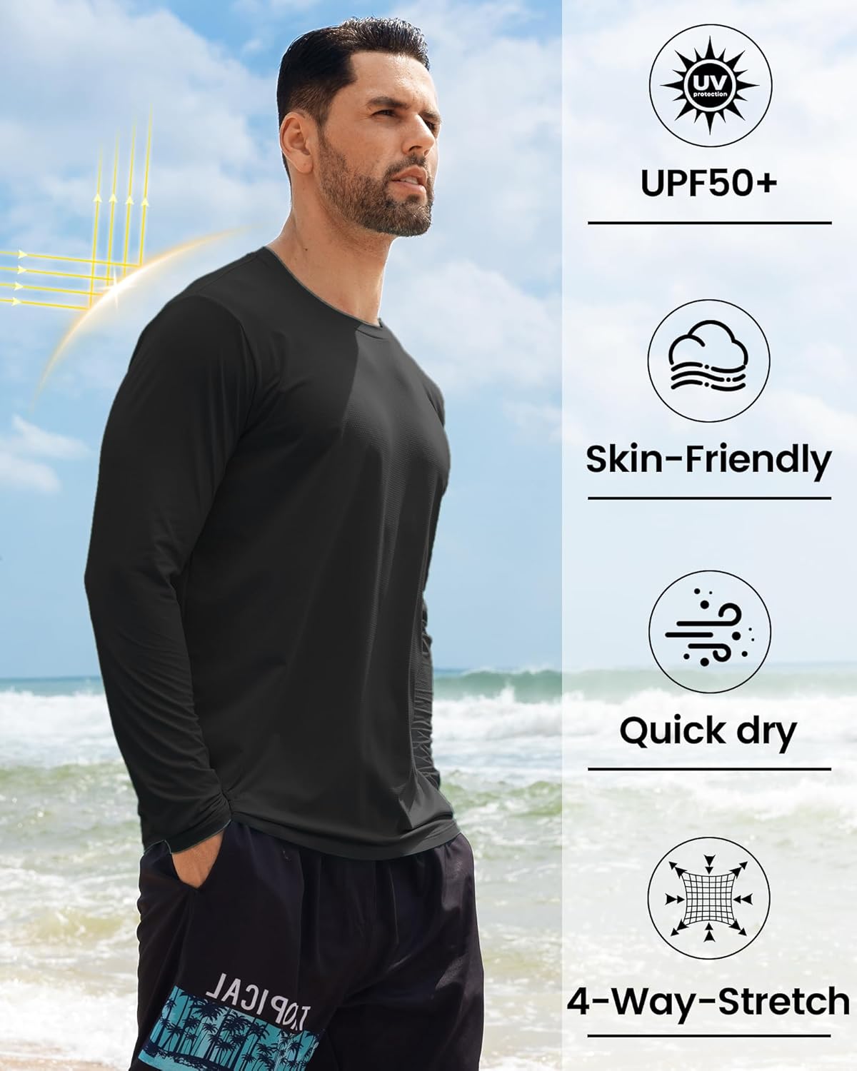 Angel season Men's Rash Guard Shirts UPF 50+ Long Sleeve Swim Shirts Quick Dry UV Sun Protection Lightweight - Image 5