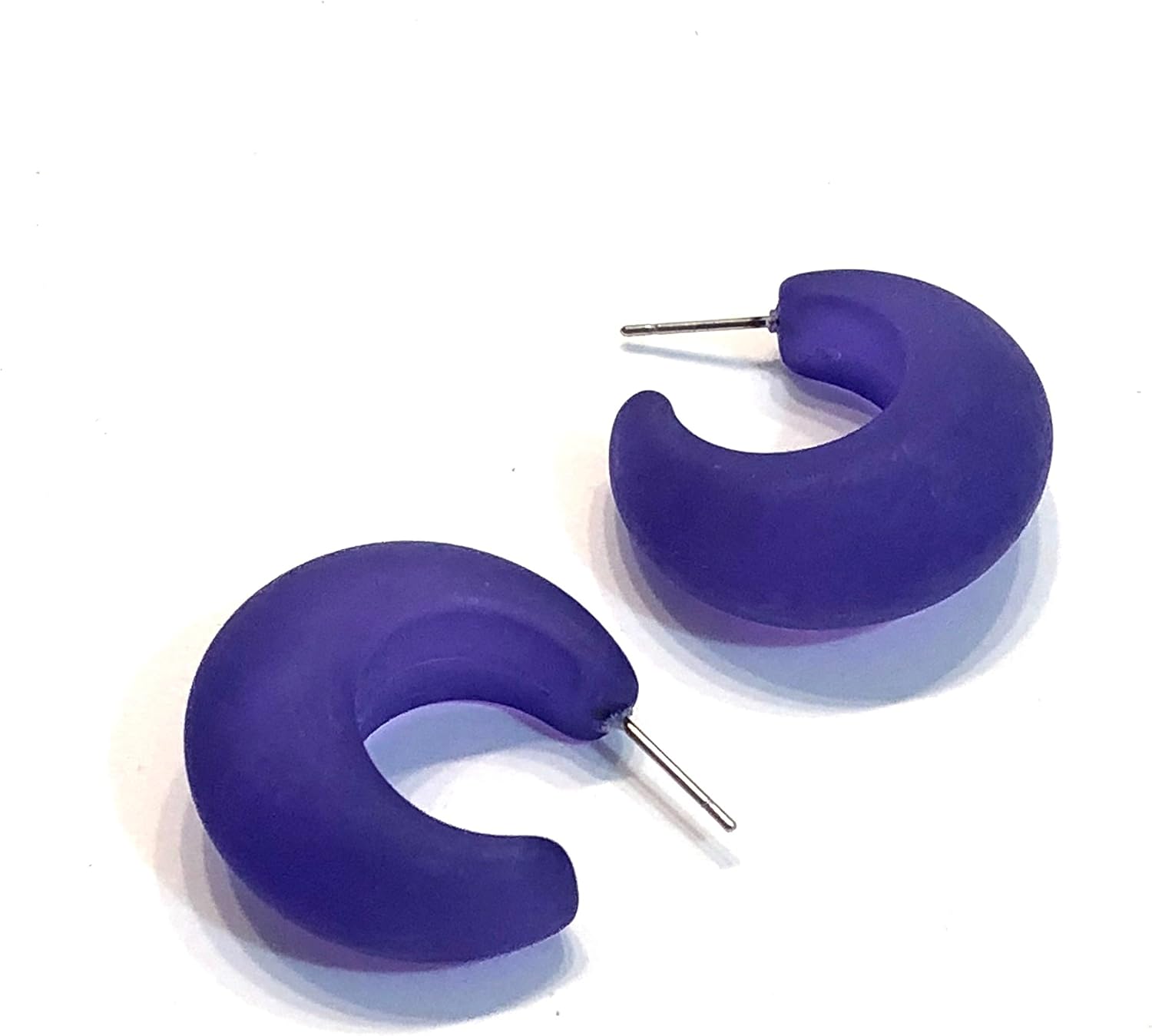 Cobalt Blue Hoop Earrings | vintage frosted lucite snail shell hoops - SNL-BL-3