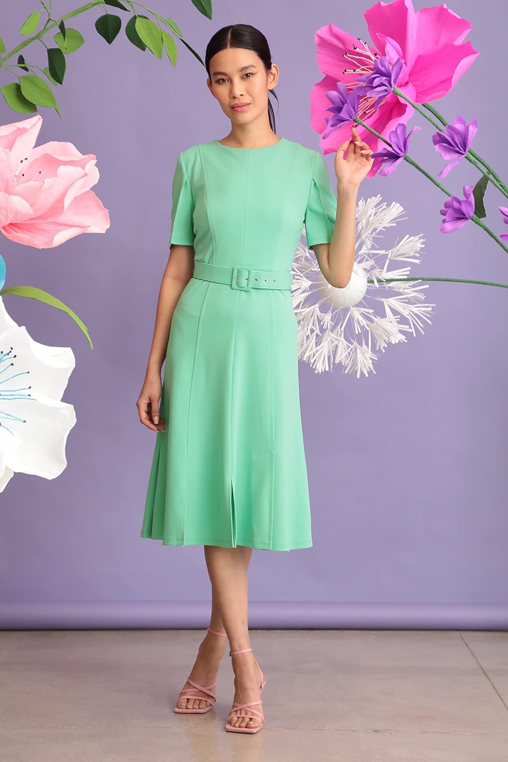 Maggy London Women's Short Sleeve Fit and Flare Scuba Crepe Dress