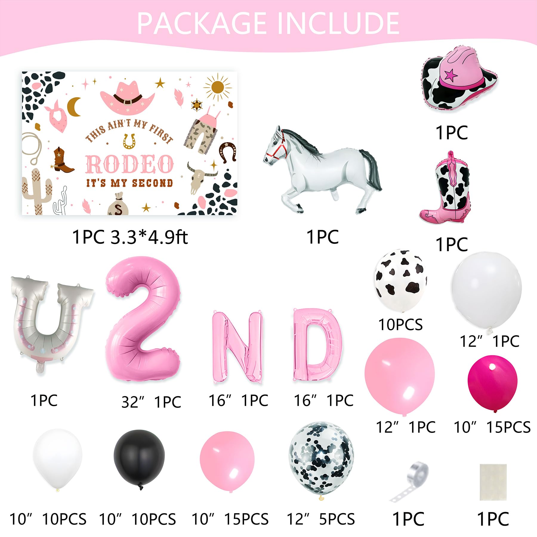Funmemoir Western 'This Ain't My First Rodeo' Birthday Banner - Pink, 14x15 Cm, Cowgirl 2nd Birthday Party Decor