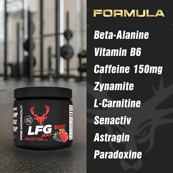 Bucked Up LFG Burn Pre-Workout Powder, Berry Flavour, 40 Servings