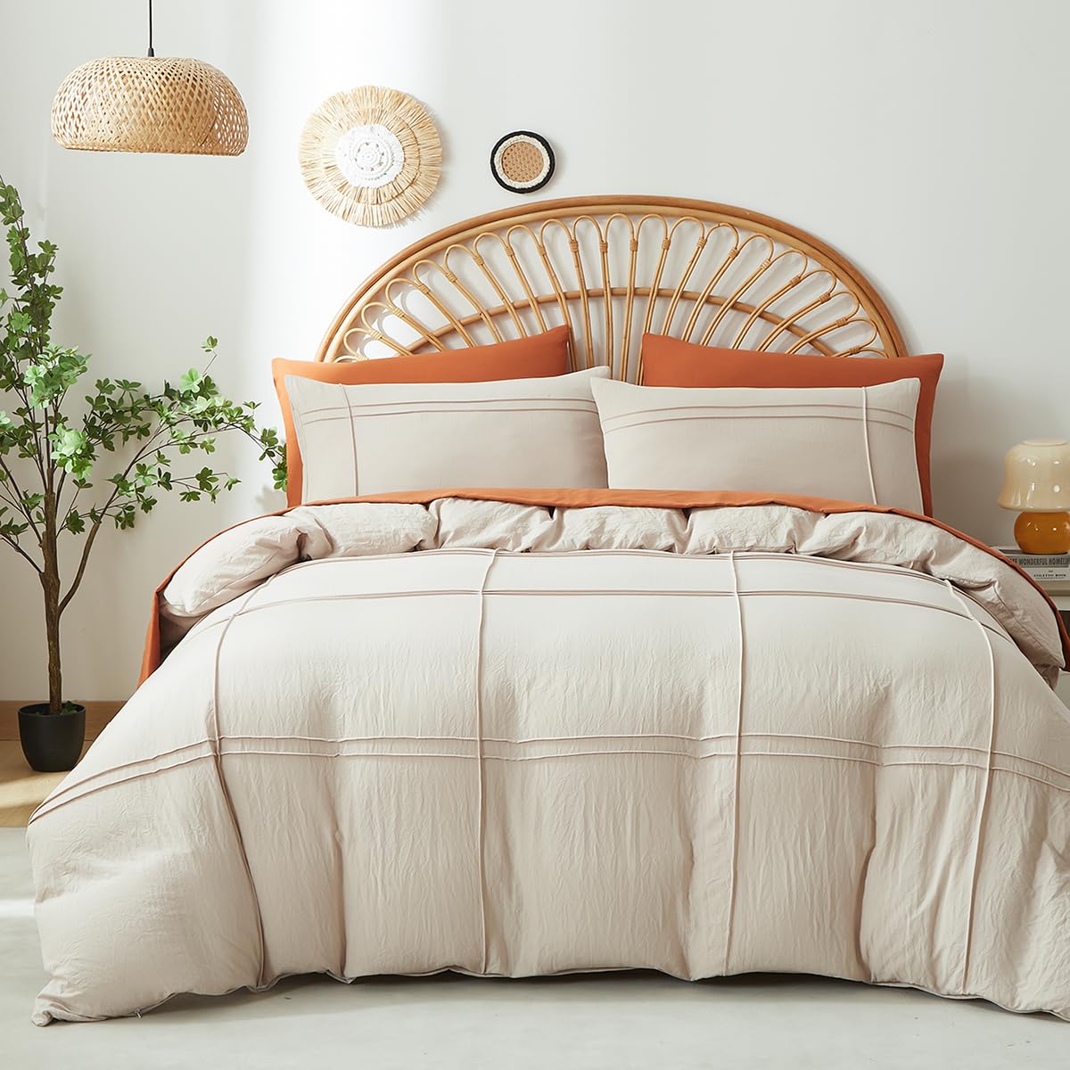 Bettwäsche 135x200 Beige Kariert Modern Bettbezug mit Kissenbezug 80x80