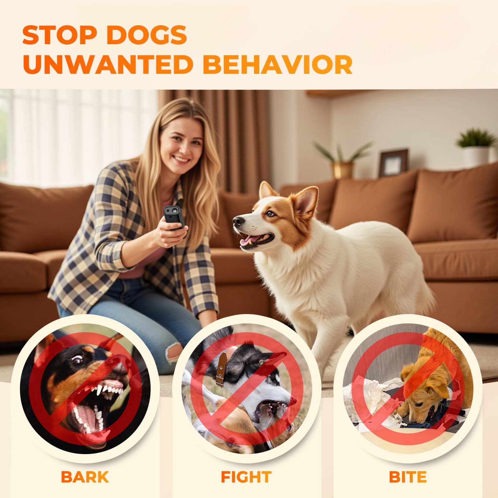 Bubbacare Antibell Ultraschall Gerät, Handgerät Anti Bell Gerät Hunde, Leistungsstark Hunde Bellen Stoppen mit LED, Antibell für Drinnen Draußen, Anti Hund Bellen für Kleine Mittel Große Hund