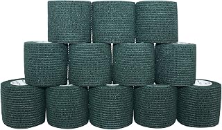 Self Adherent Cohesive Bandage 2"x5 Yards First Aid Bandages Stretch Sport Athletic Wrap Vet Tape for Wrist Ankle Sprain and Swelling,Dark Green(12 Rolls)