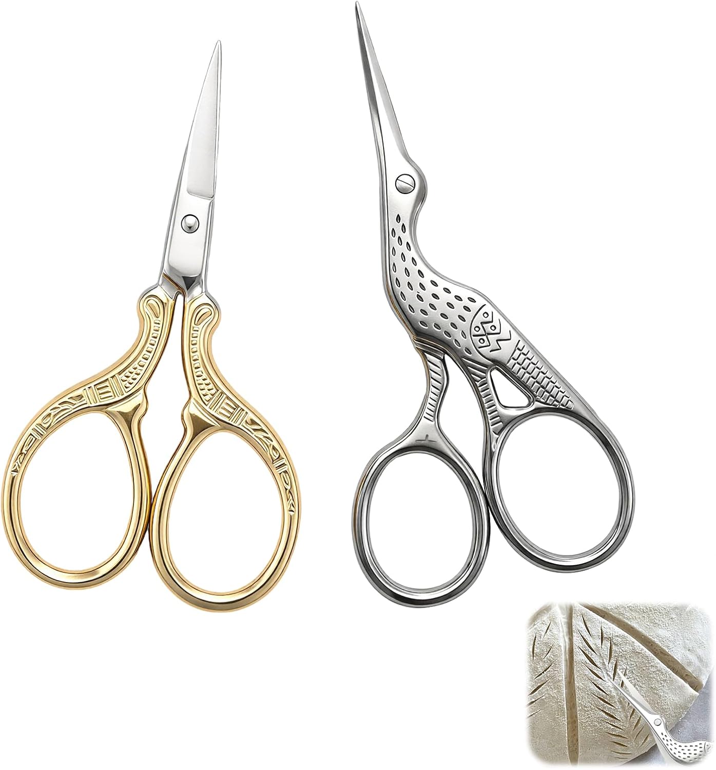 2 PCS Sourdough Scissors, Bread Scoring Tool, Sharp Stainless Steel Scissors for Bread Art, Wheat and Épi Patterns, Sourdough Scoring Tool for Beginners and Artisan, Gold and Silver