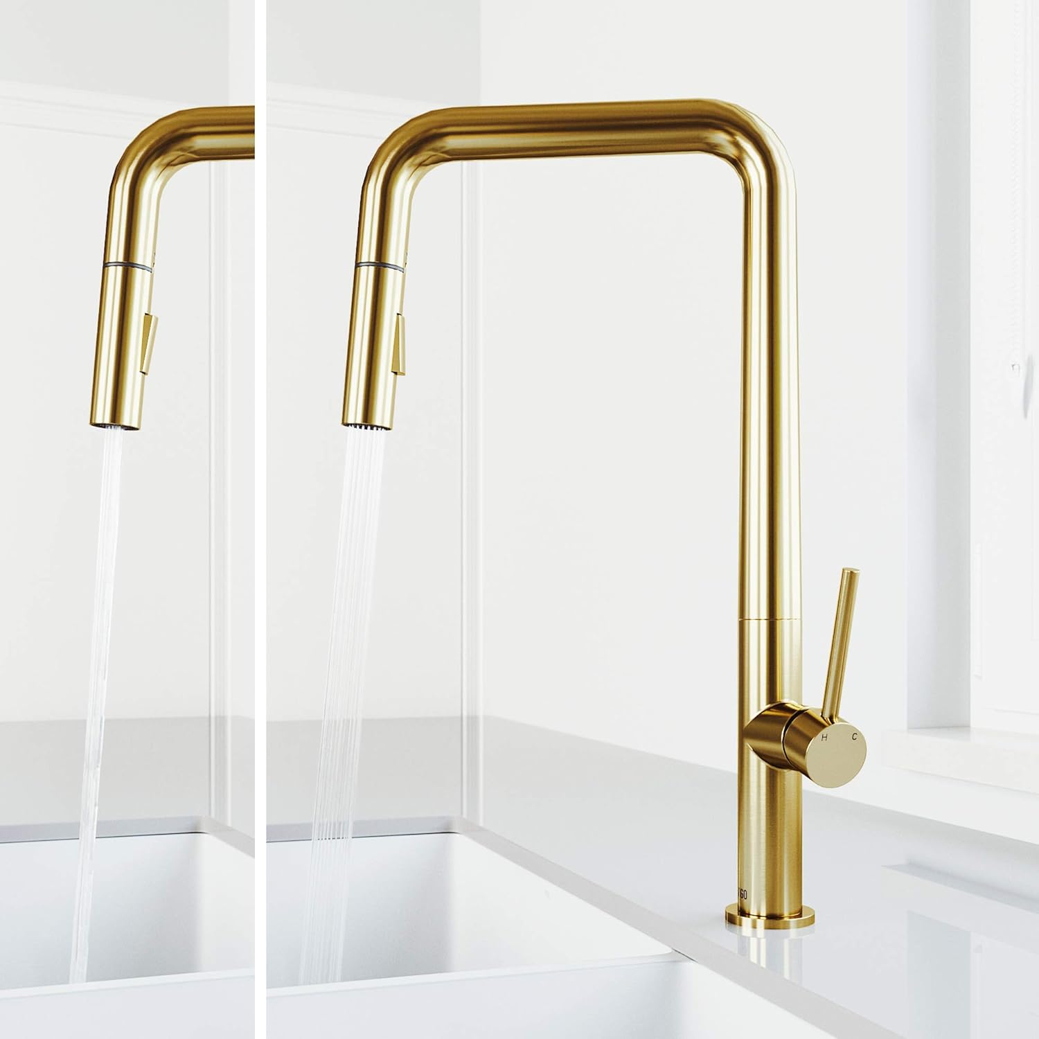 VIGO Parsons 18'' H Single Handle Pull-Down Sprayer Kitchen Faucet in Matte Brushed Gold-VG02031MG