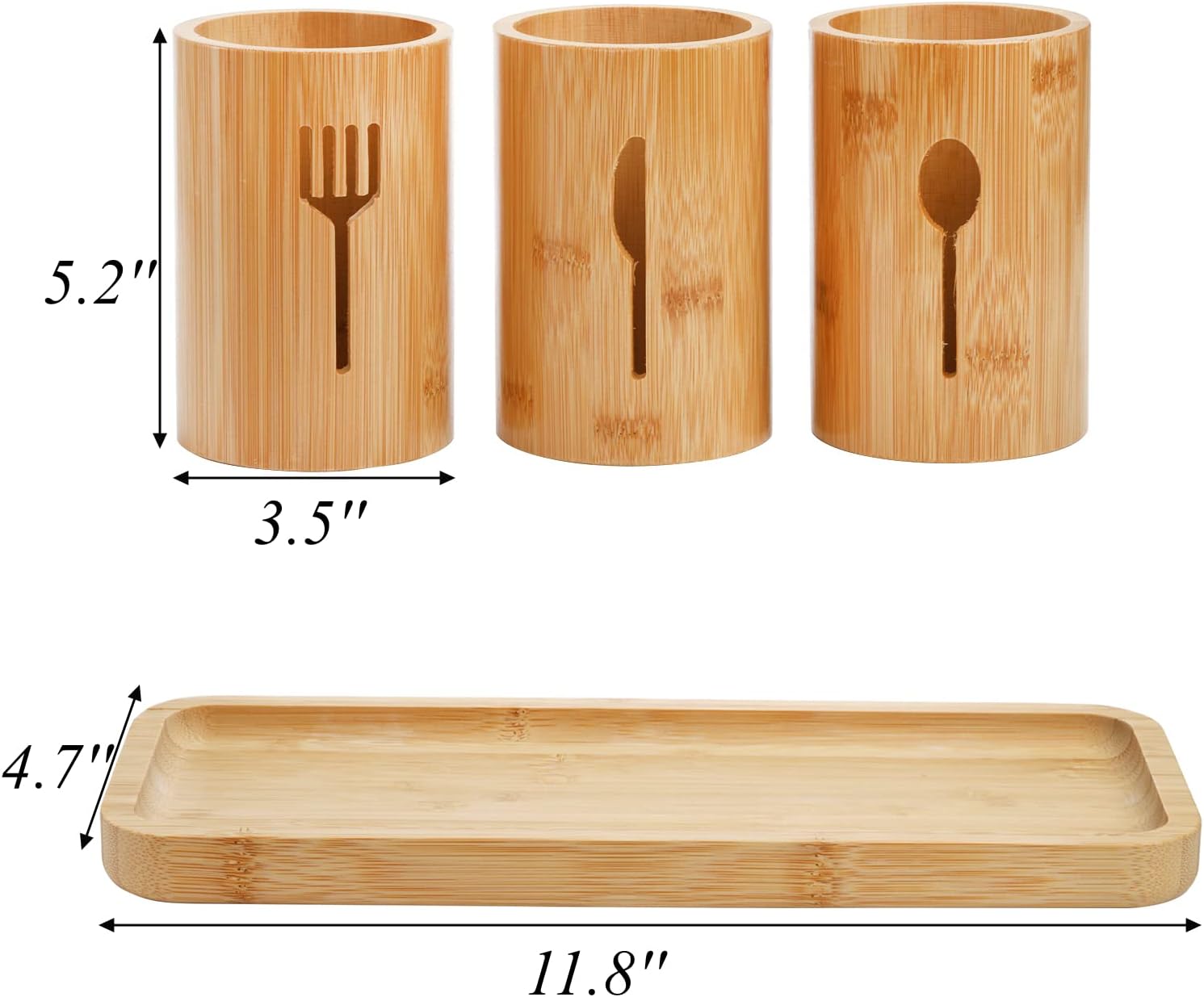 Lyellfe Silverware Holder, Bamboo Utensil Organizer with Tray, Kitchen Cutlery Flatware Holder Organizer for Spoons, Knives and Forks, Ideal for Kitchen and Restaurant