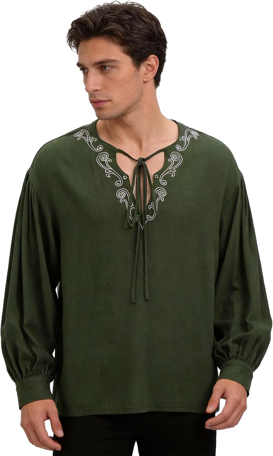 Medieval Retro Hunter Shirt Renaissance Witch Loose Top V-Neck Puff Sleeve Pirate Costume for Men Women