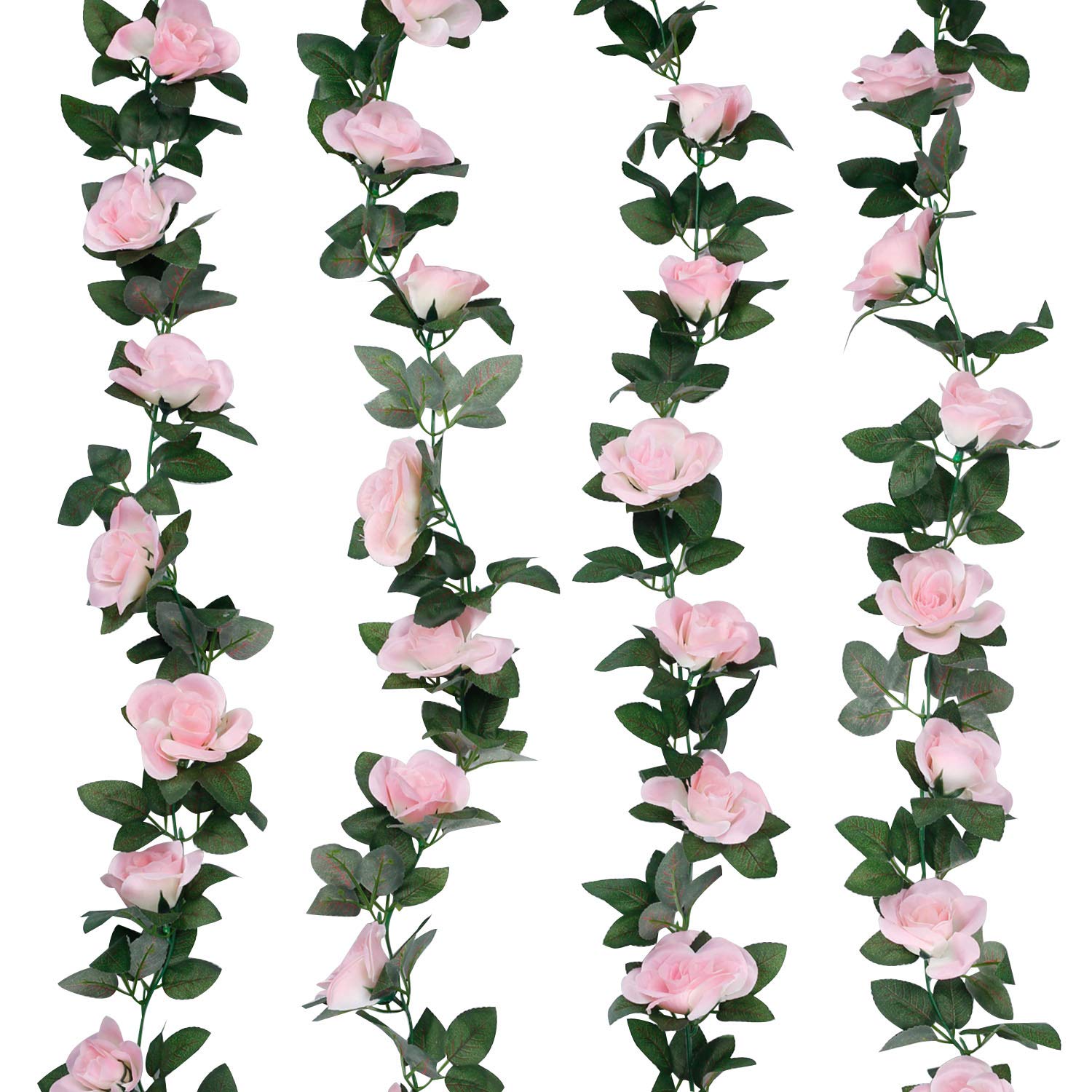 Fake Roses Garland 4PCS(30FT) Vine Hanging Rose Ivy Plants Artificial Flowers for Home Decor Wedding Arch Wall Decoration Garden Craft Office Party Hotel Pink