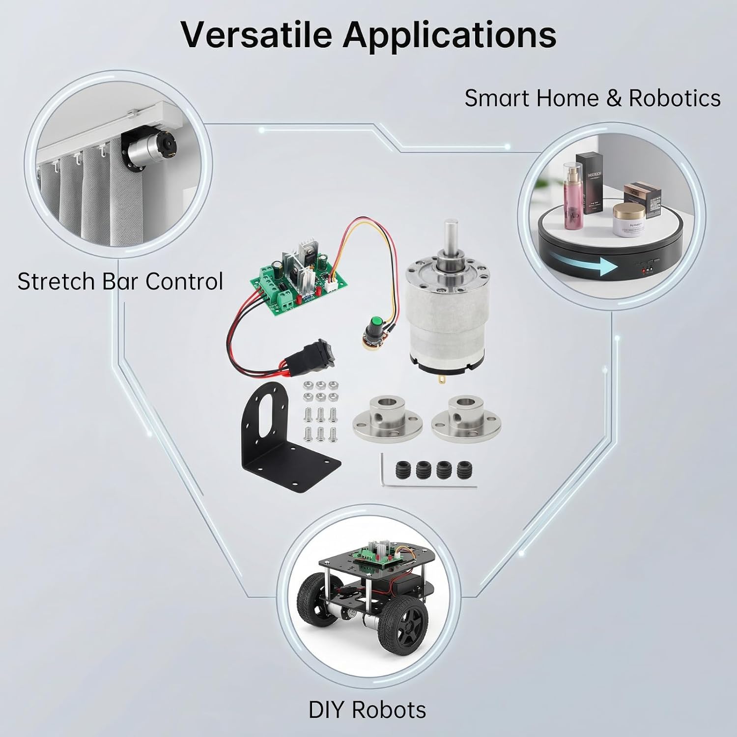 12V DC Geared Motor Kit, 600RPM 37GB-520 Micro Reduction High Torque Motor for DIY Project with PWM Controller, Flange Coupling Connector, Mounting Bracket (600, RPM)