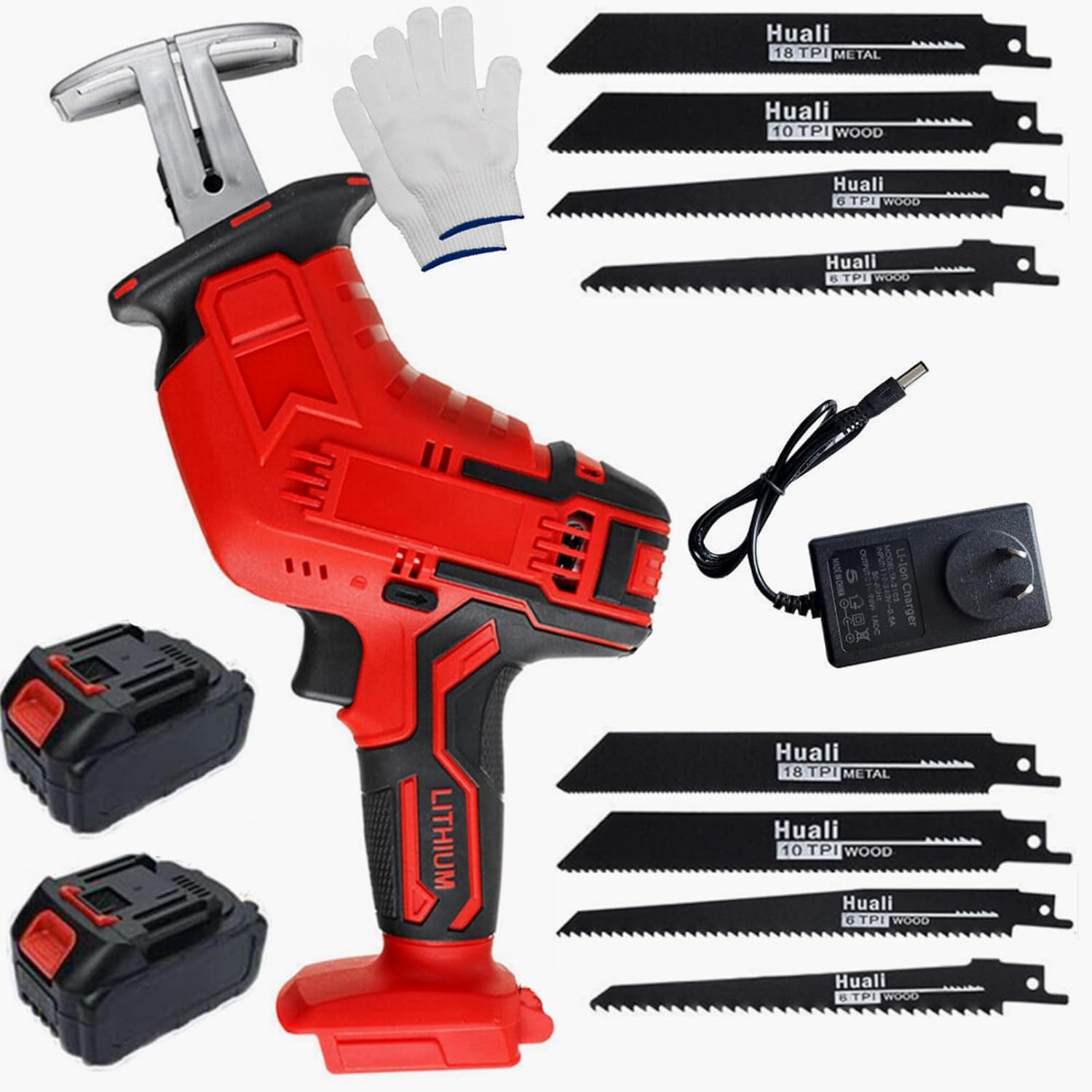 Electric Reciprocating Saw with 8/12 Blades Fit for 18v Battery Cordless (RED 2 BATTERIES)