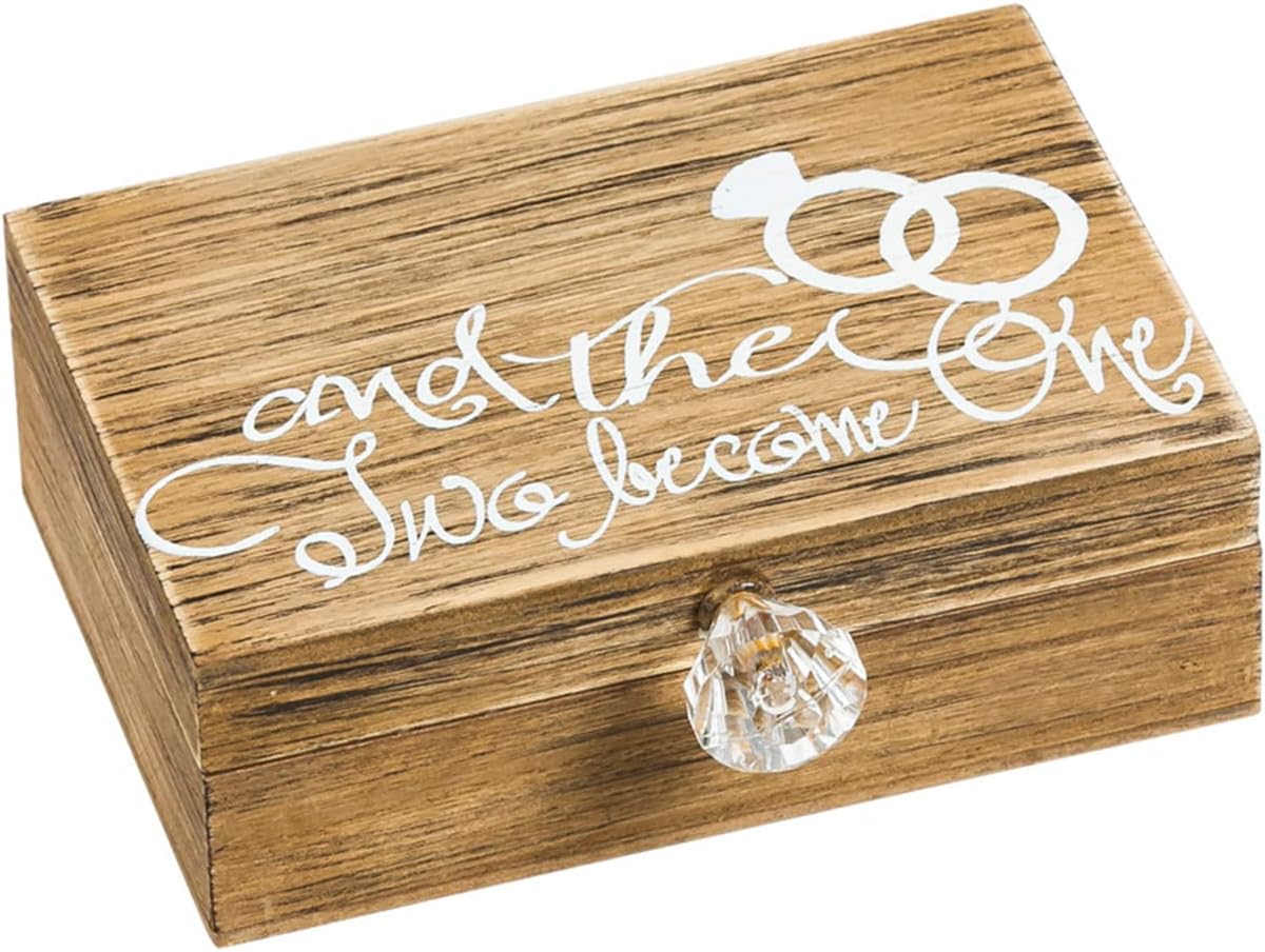 Cypress Home Wedding Decor “and Then Two Become One” Mr. and Mrs. Wooden Ring Holder Decorative Box - 5”W x 6”D x 2”H Elegant Wedding Proposal Rustic Gift Box