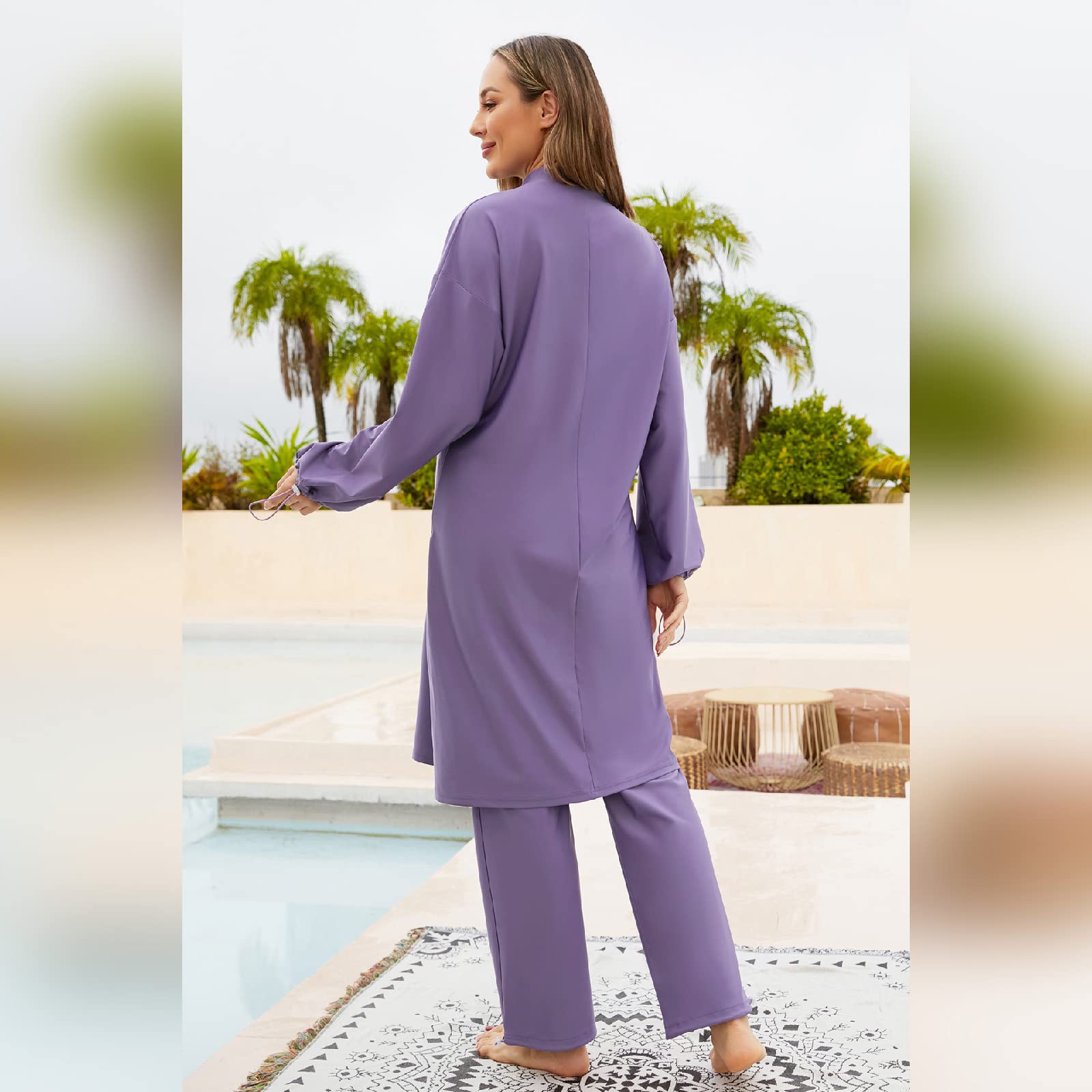 Odizli Burkini - Costume da bagno da donna musulmana a maniche lunghe + costume da bagno + cuffia da bagno, 3 pezzi
