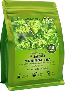Moringa Tea, 50 Teabags - Pure & Natural Moringa Leaves, Cultivated From India - Herbal Tea for Supporting Digestion & Immune System - Non-GMO - Caffeine-free
