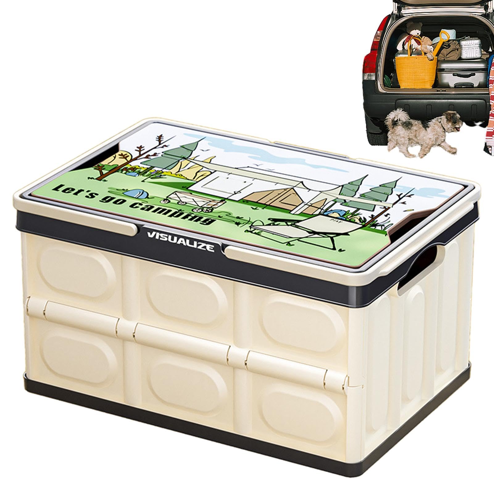 Chuck Box Camp Kitchen,Chuck Box Camp Kitchen para Camping | Recipiente de almacenamiento plegable con tapa de madera, asa – Organizador de maletero, multifuncional, cubierta impresa, gran capacidad