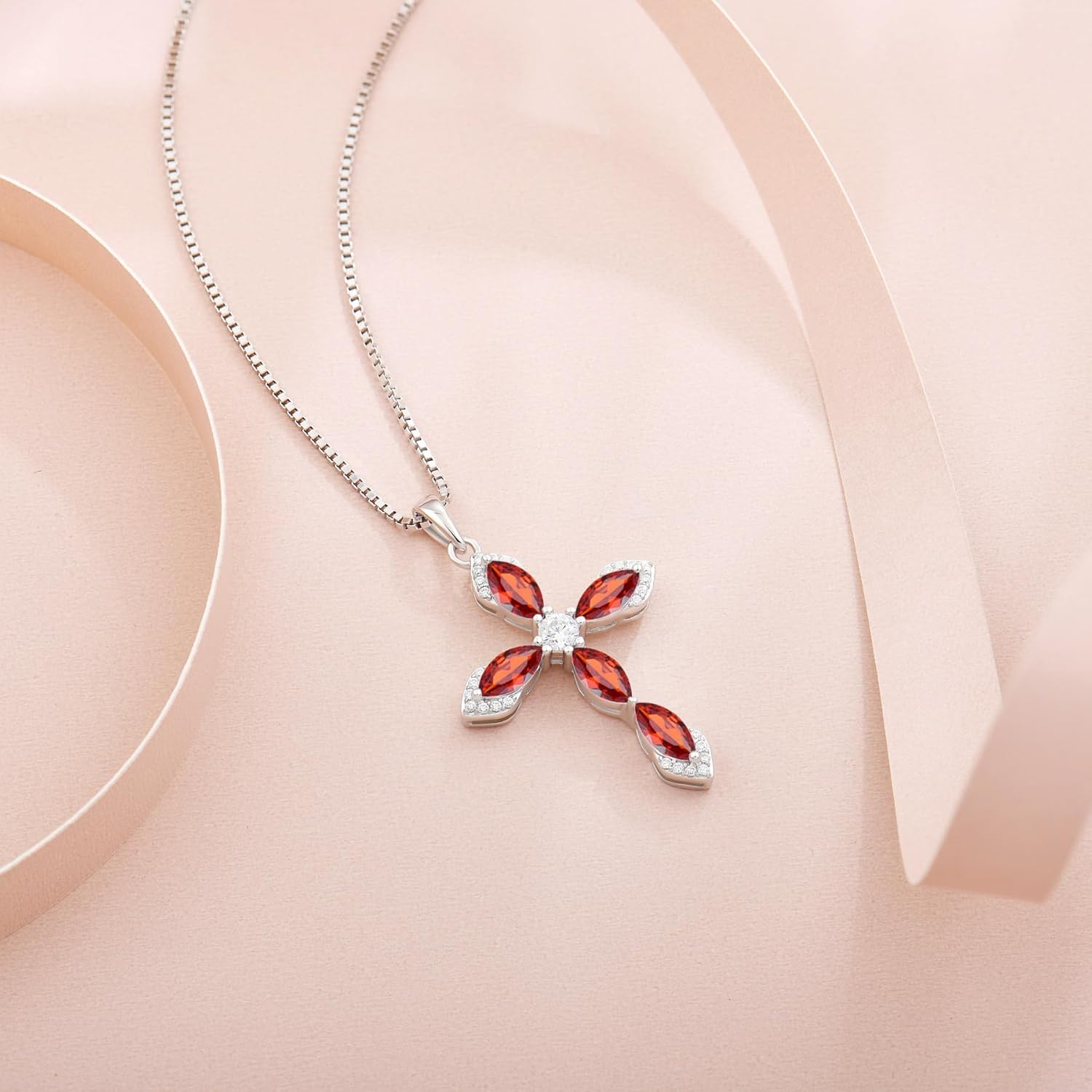 Women Cross Necklace 925 Sterling Silver Halo Gemstone Necklace Crucifix Religious Pendant Birthstone Jewelry Gifts for Her - Image 4