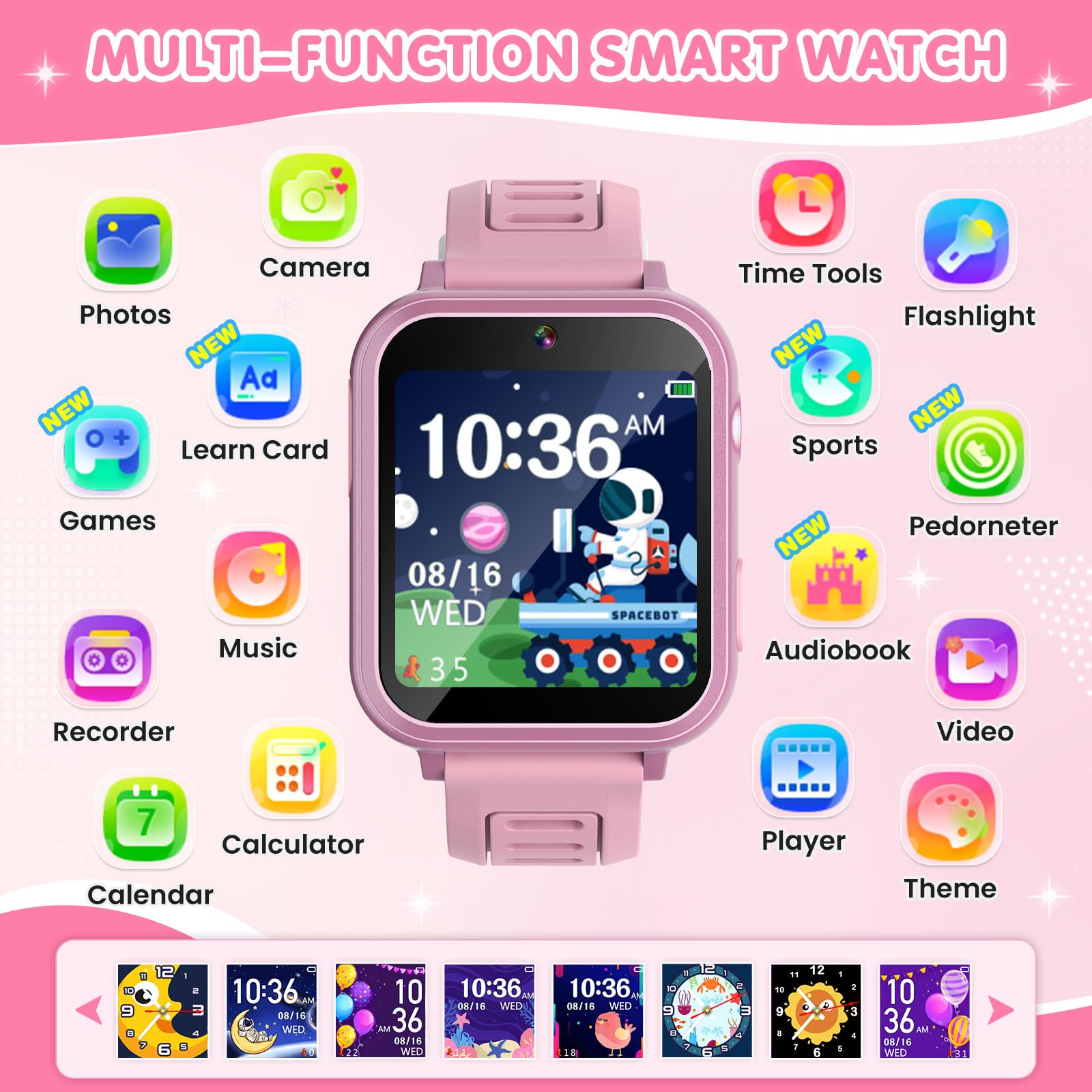 Smart Watch for Kids with 39 Games Touchscreen Camera Video, Music Player, Pedometer, Calculator, Calendar, Stopwatch, Flashlight, Alarm Clock 12/24 hr, Birthday Gifts Toys for Girls Ages 3-12