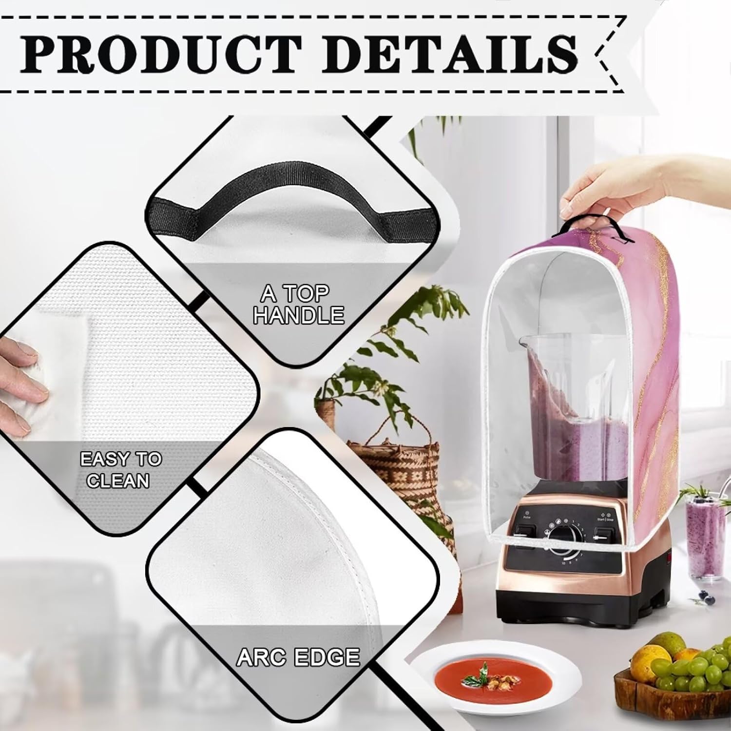 doginthehole Purple Gold Marble Clear Blender Cover for Kitchen Transparent PVC Stand Mixer Covers Cloth Dust Covers for Kitchen Small Appliances