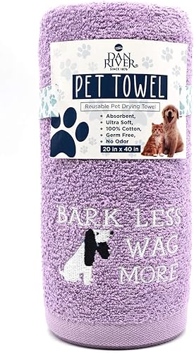 Miniatura 5 de DAN RIVER Toalla de baño para perros 100% algodón, ultra suave, 450 GSM, súper absorbente, de secado rápido, patrón bordado y sin pelusas, toalla de