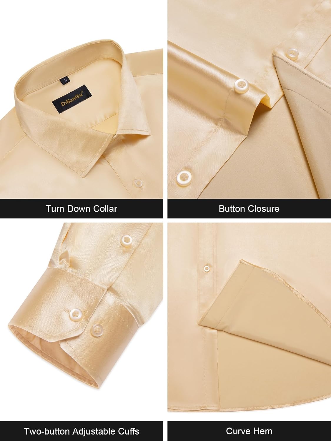 DiBanGu Long Sleeve Button Up Shirts for Men Casual Business Shirt with Pocket Solid Regular Fit Shirts for Formal Wedding
