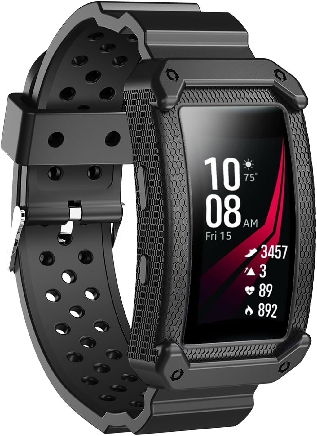 JIELIELE for Gear Fit 2 Band, Sports Replacement Silicone Wristband Strap with Protective Frame Case for Samsung Gear Fit2/Fit 2 Pro (Black2)