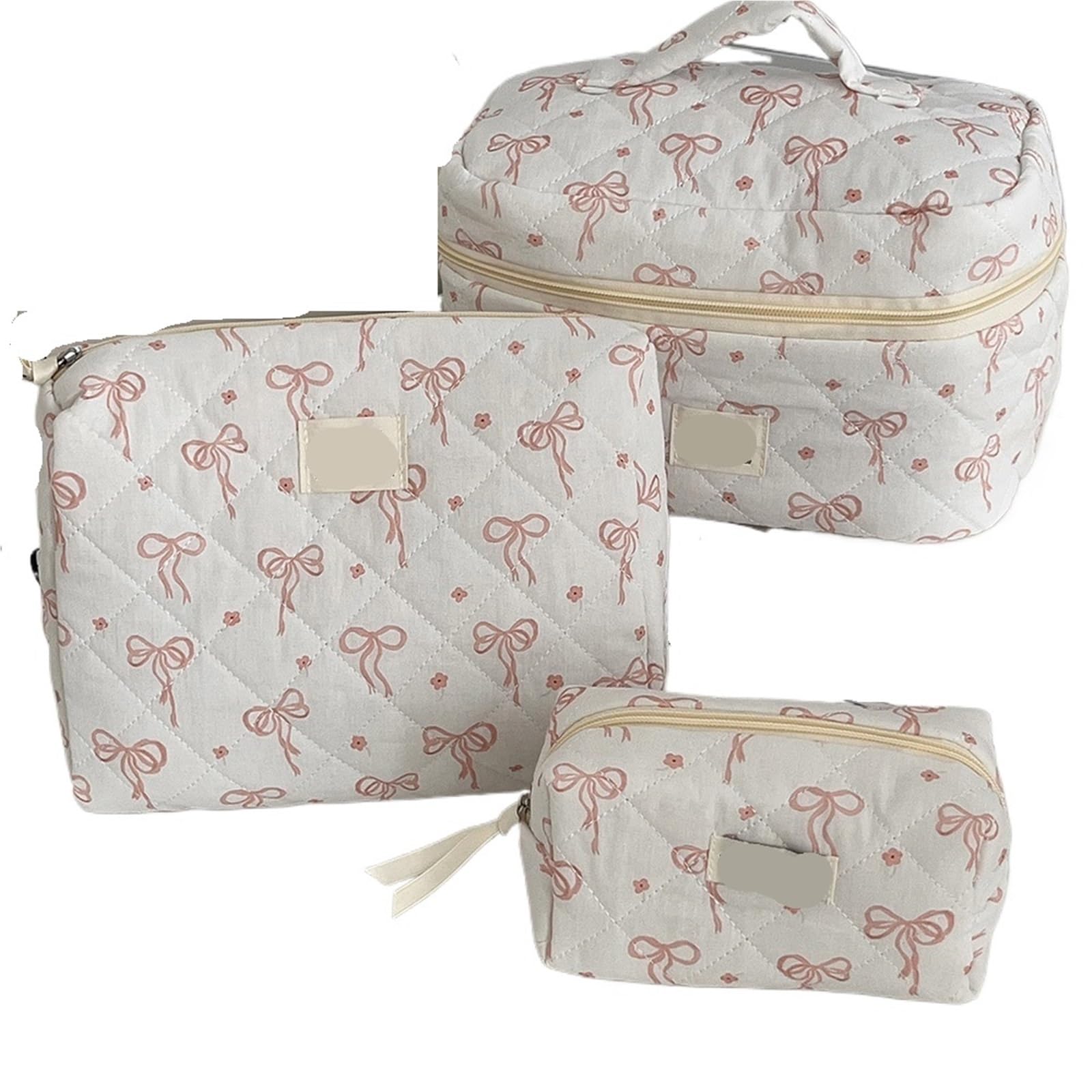 Confezione da 3 borse for trucco trapuntate in cotone | Borse for trucco trapuntate multicolori di diverse dimensioni, confezione da 3 sacchetti for cosmetici da viaggio(Color-06)