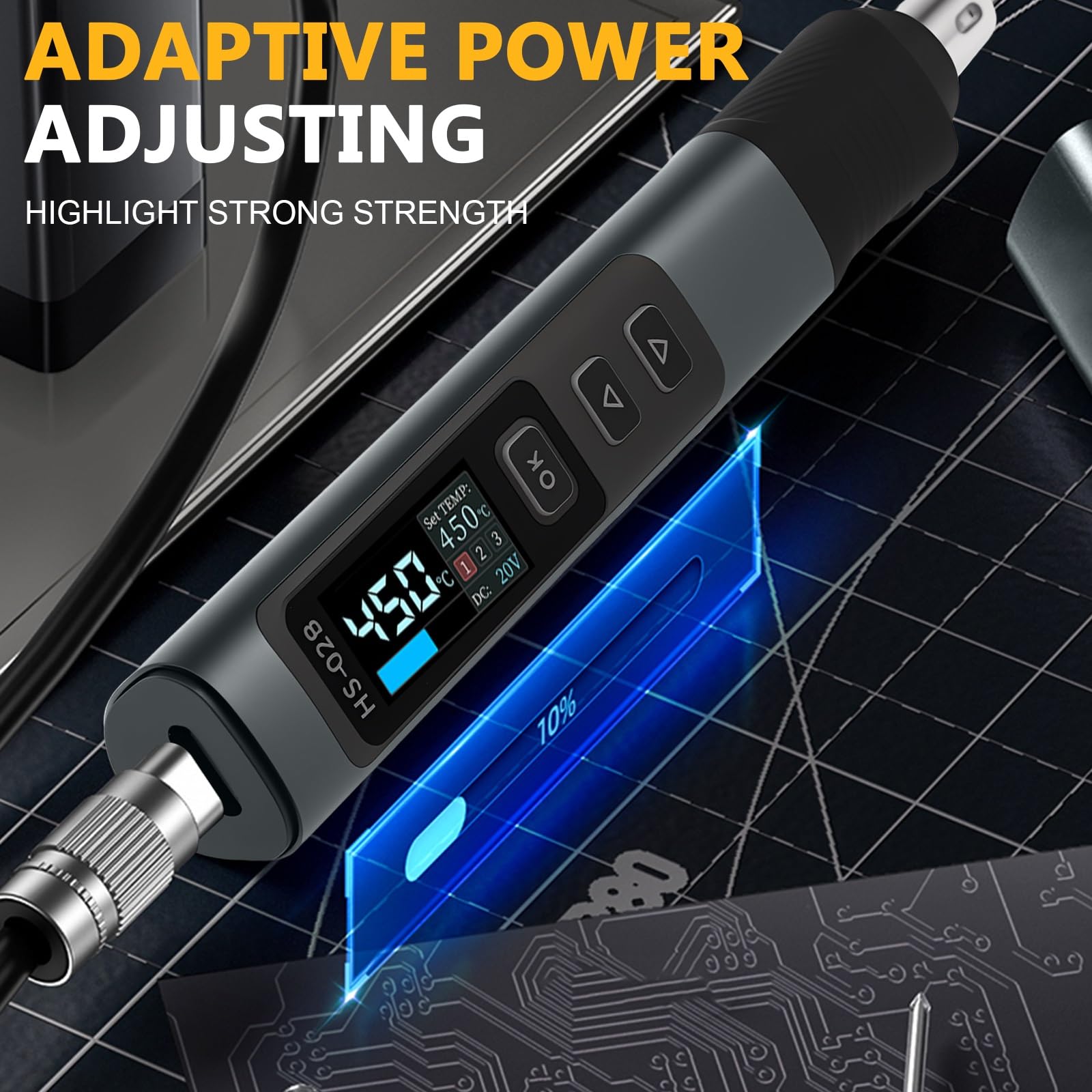 HS-02B Soldador Estaño 100W con LCD, Kit de Soldador de Estaño Profesional DC9-24V Soldering Iron interfaz Type-C, 2S Calentamiento Rápido, 180-842℉ Ajustable, Reposo Automático, 1 Punta de Soldadura