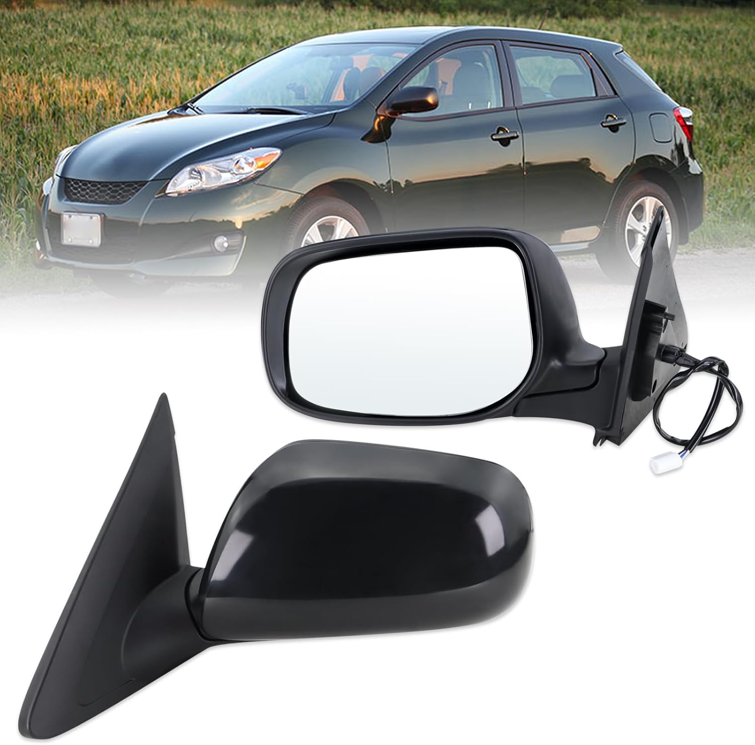 Left Driver Side Mirror Compatible With 2009 2010 2011 2012 2013 Toyota Matrix With Manual Folding Power Glass Matte Black Replace#8790902870(3Pins)