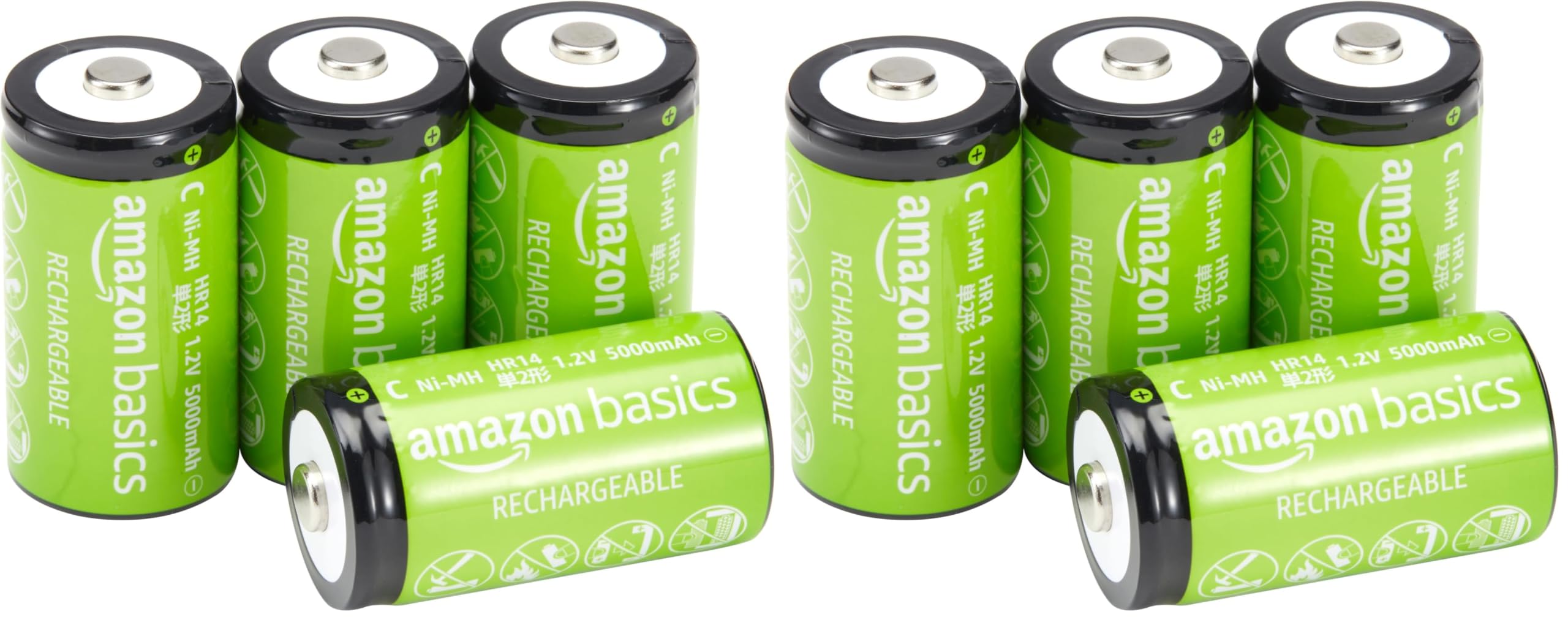 Amazon Basics 8-Pack Rechargeable C Cell NiMH Batteries, 5000 mAh, Pre-Charged, Low Self Discharge, Recharge up to 1000x Times