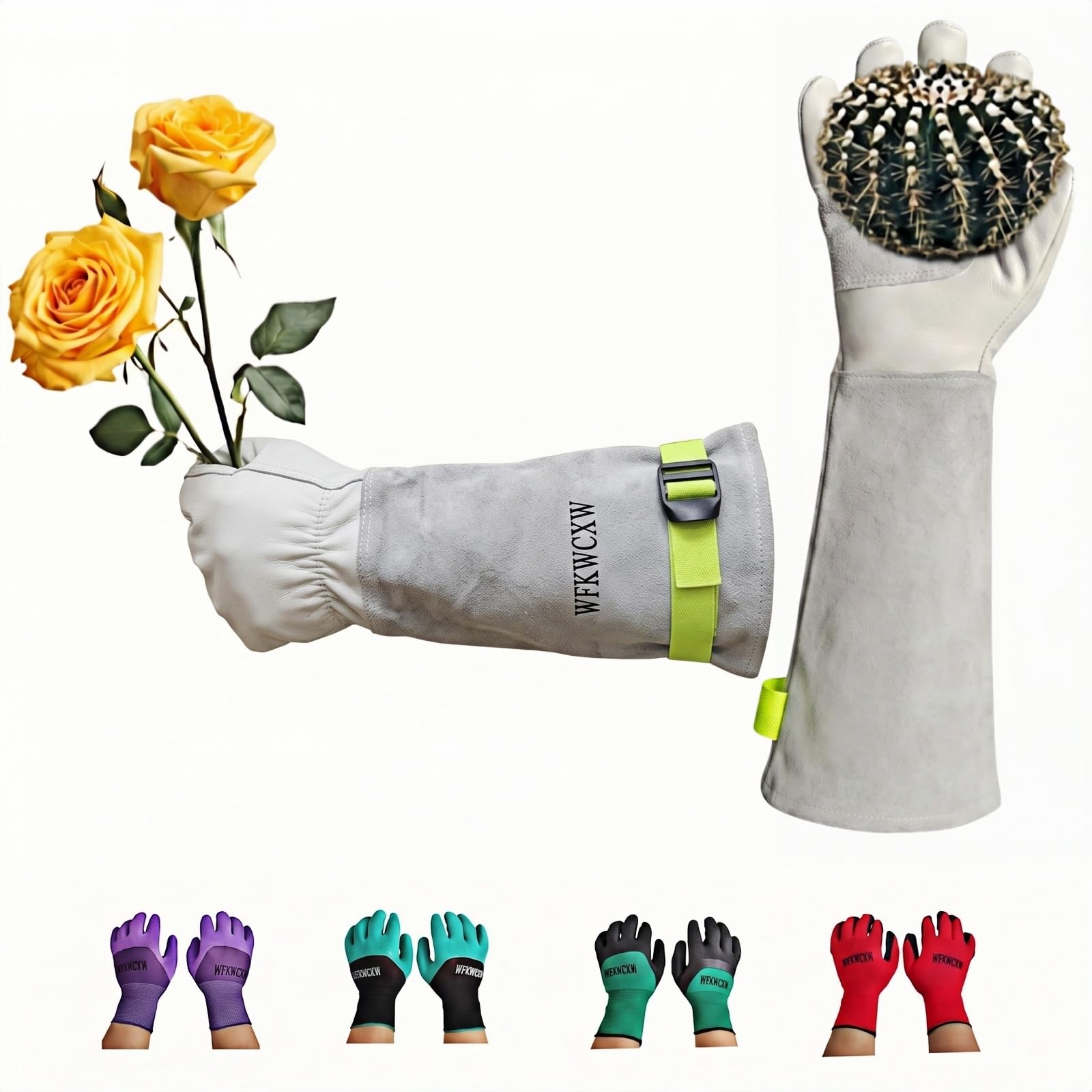Guanti da giardinaggio lunghi in pelle anti-foratura per uomo e donna (bianco, taglia M)