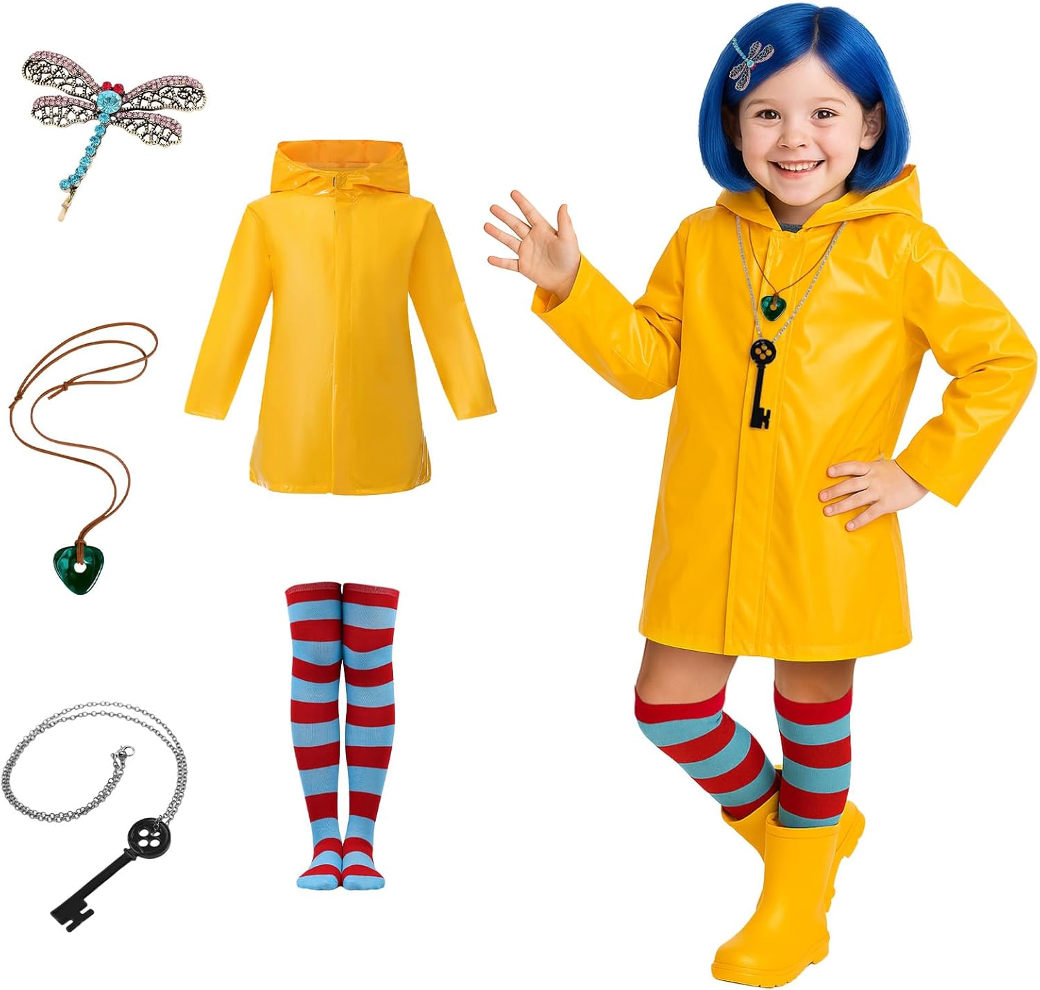Kids Halloween Cosplay Costume Girls Yellow Raincoat Set Animation Movie Cosplay Outfit Props Accessories Merchandise