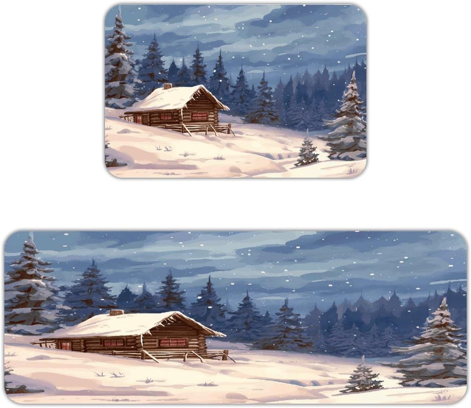 Cabin in The Woods Kitchen Mat Washable Non Slip Rugs Soft Kitchen Mats for Floor Set of 2 PCS Cushioned Absorbent Runner Standing Rugs for Home Sink Laundry Office