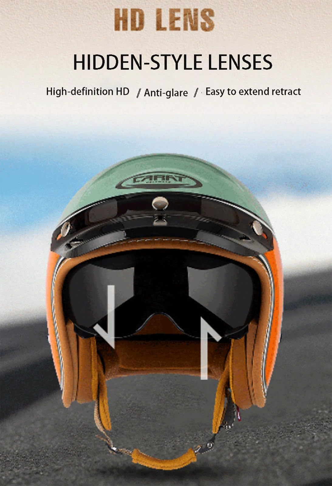 Retro 3/4 Motorrad Helm, Motorrad Open Face Helm, Jet Scooter Helm Rollerhelm, ECE Zertifizierung, Für Männer Und Frauen G,X-Large