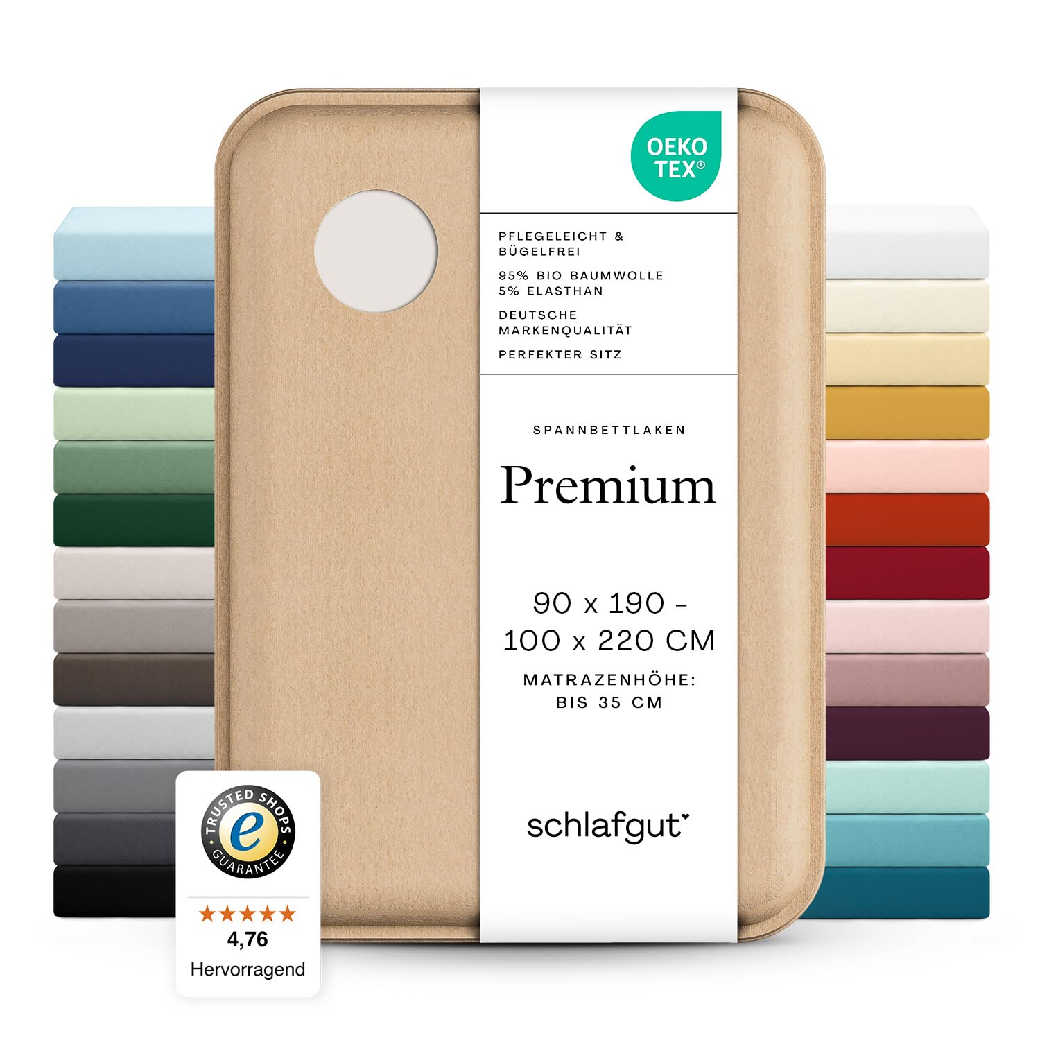 schlafgut Premium Spannbettlaken 90x200 cm Bio-Baumwolle, Sand Light