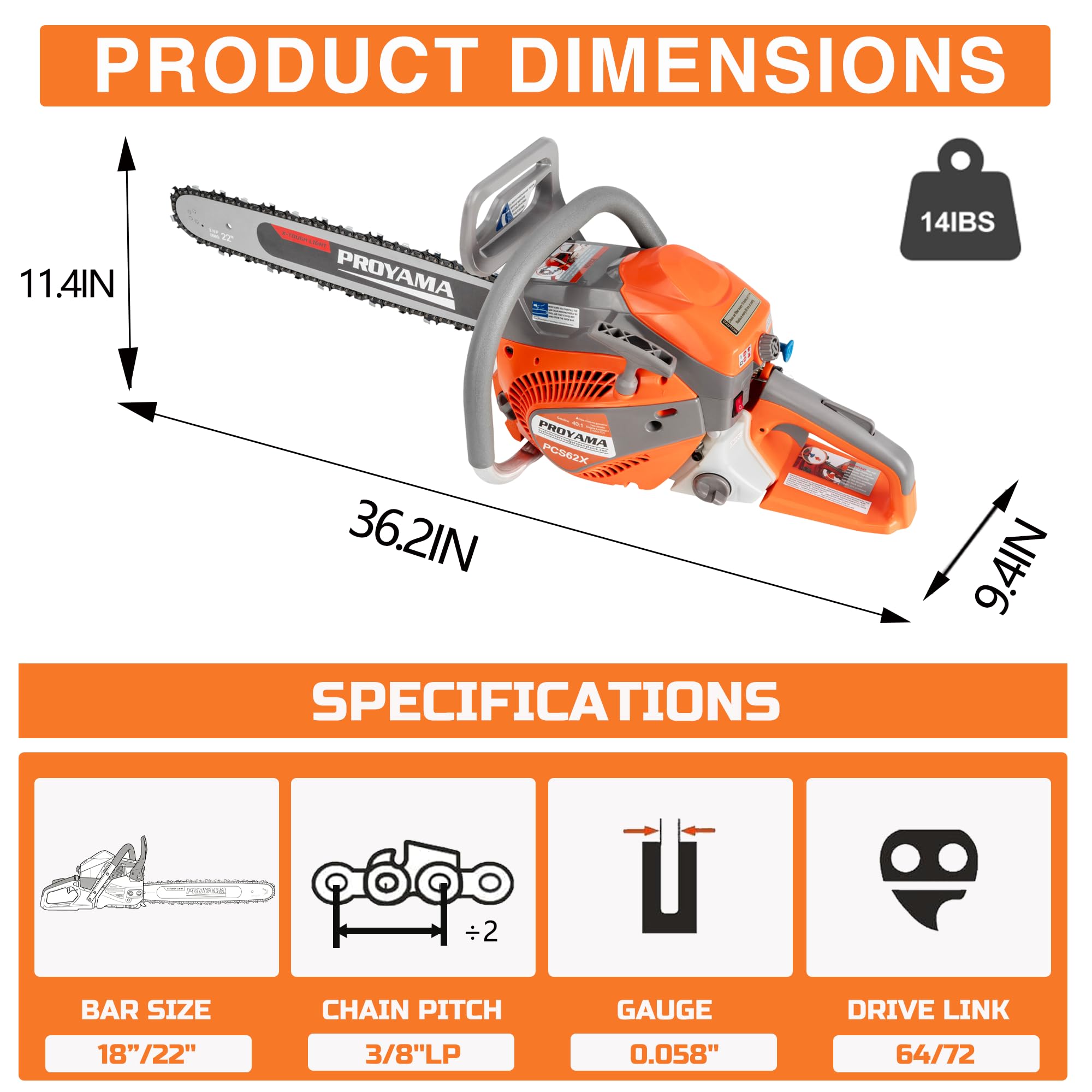 PROYAMA 62cc Chainsaw - Powerful & Vibration Reduction -6