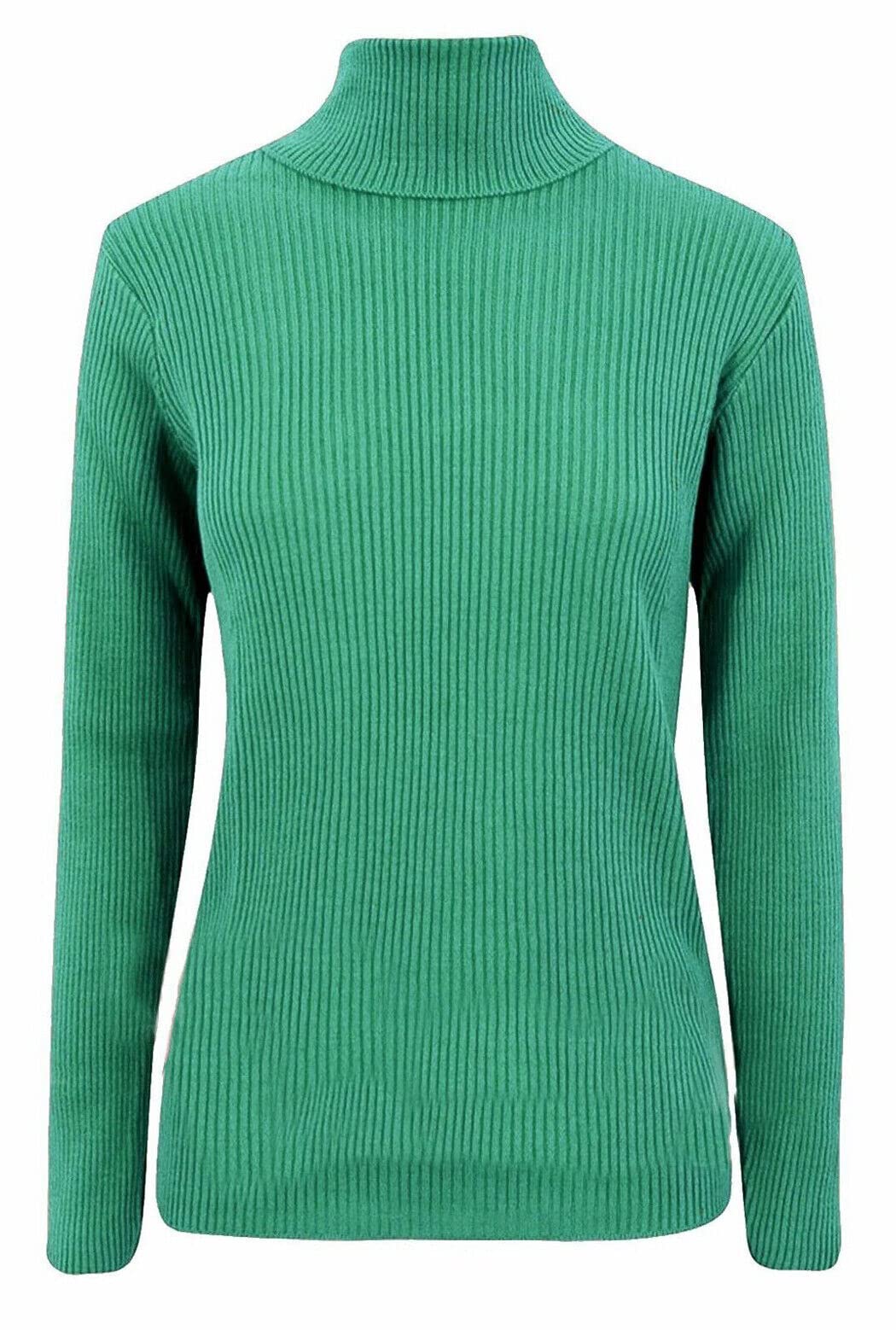 FASHION FAIRIES Womens Polo Turtle Neck Ribbed Jumper Long Sleeve High Polo Neck Top Ladies Winter Warm Sweater Formal Casual Wear Rib Knit Top (Jade Green UK 16-18)
