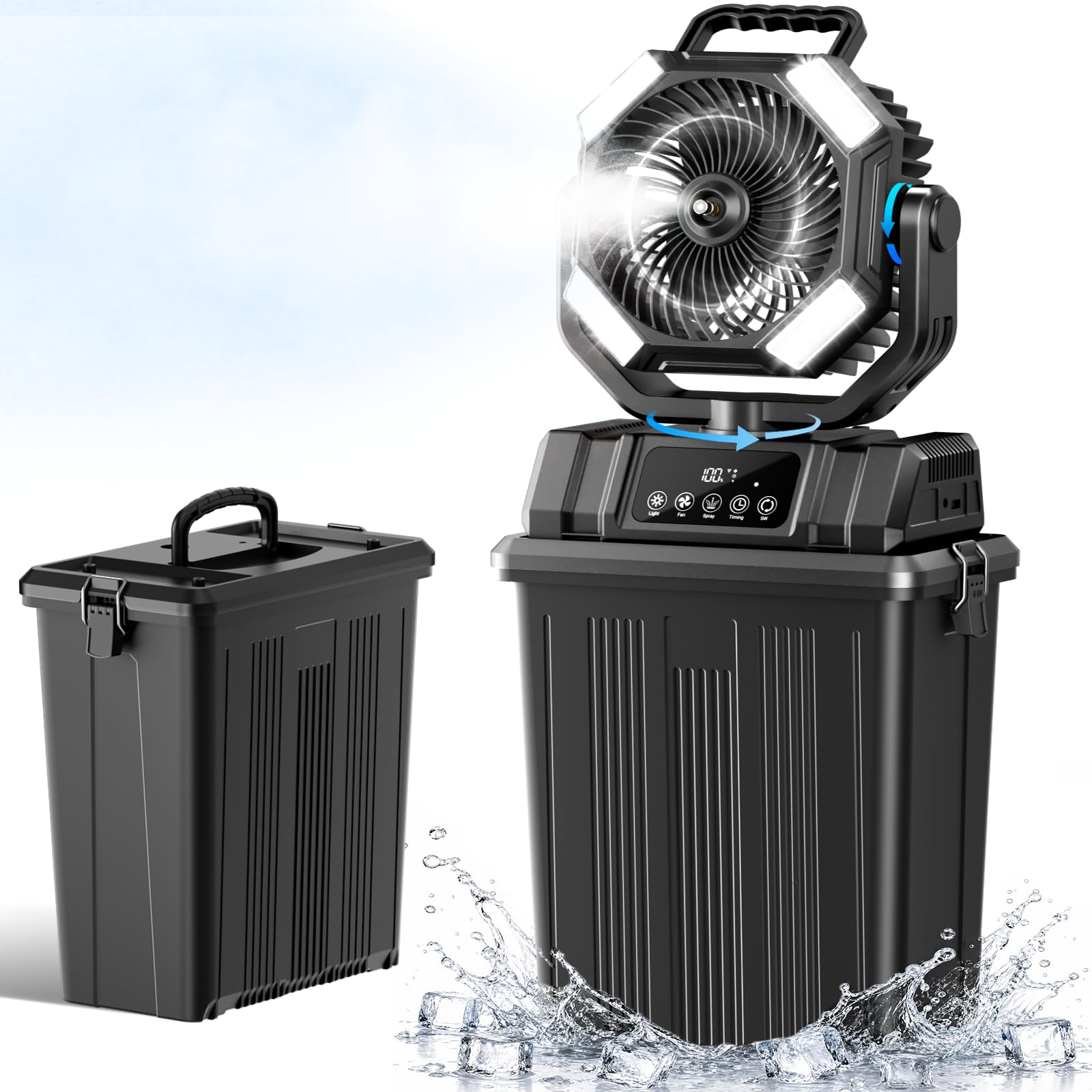 Photo 1 of Etholzon 40000mAh Misting Fans for Outside, 15L Portable Outdoor Cooling Fan with Auto Oscillation, LED Light, Timer, Rechargeable Battery Powered Mister Fan for Camping, Beach, Patio