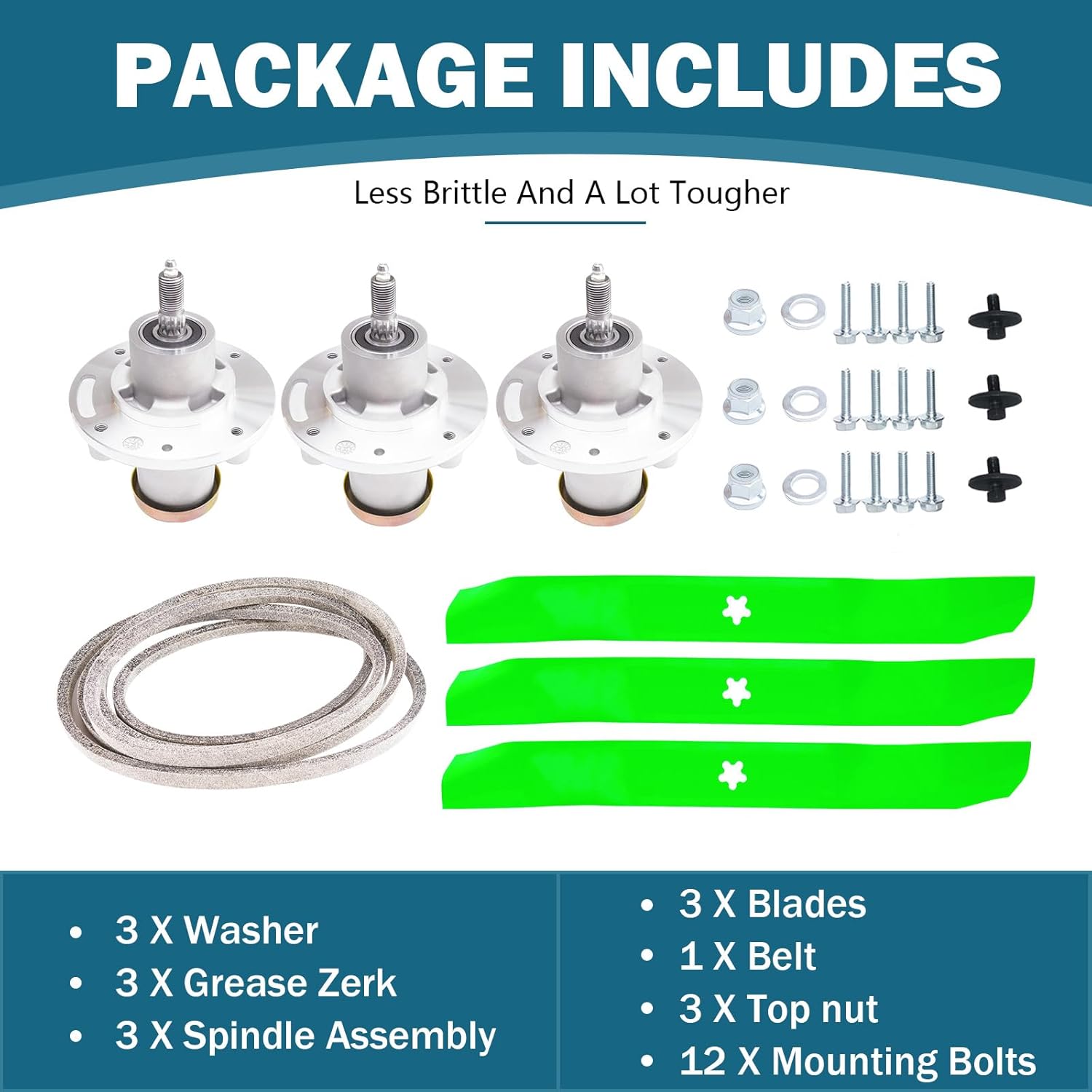 61'' Deck Rebuild Kit Fits Hus qVarna FD61M MZ6128 3 Spindle (539112170) 3 Blade (134149) 1Belt(522795901)