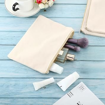 meekoo 16 Pcs Blank Canvas Zipper Pouch Pencil Bag Bulk, S, Beige