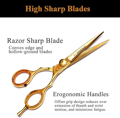 Miniatura 2 de Kit profesional de tijeras de corte de pelo – Tijera de peluquería con borde de maquinilla de afeitar de 5.5 pulgadas, tijeras japonesas de corte de