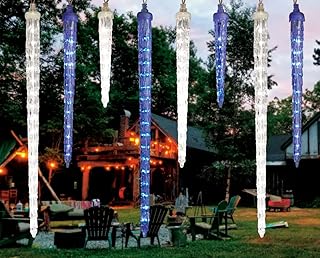 LAMPHOME Meteor Shower Rain Light,10 Acrylic Icicles 242 LED String Light for Outdoor (White- Blue)