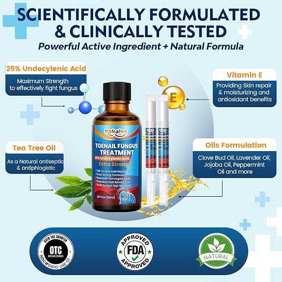 Toenail Fungus Treatment Extra Strength, Nail Fungus Treatment for Thick, Discolored Fungi Nails - 25% Undecylenic Acid All-in-One Kit with 30ML Fungi Nail Solution, 2 Nail Repair Pens